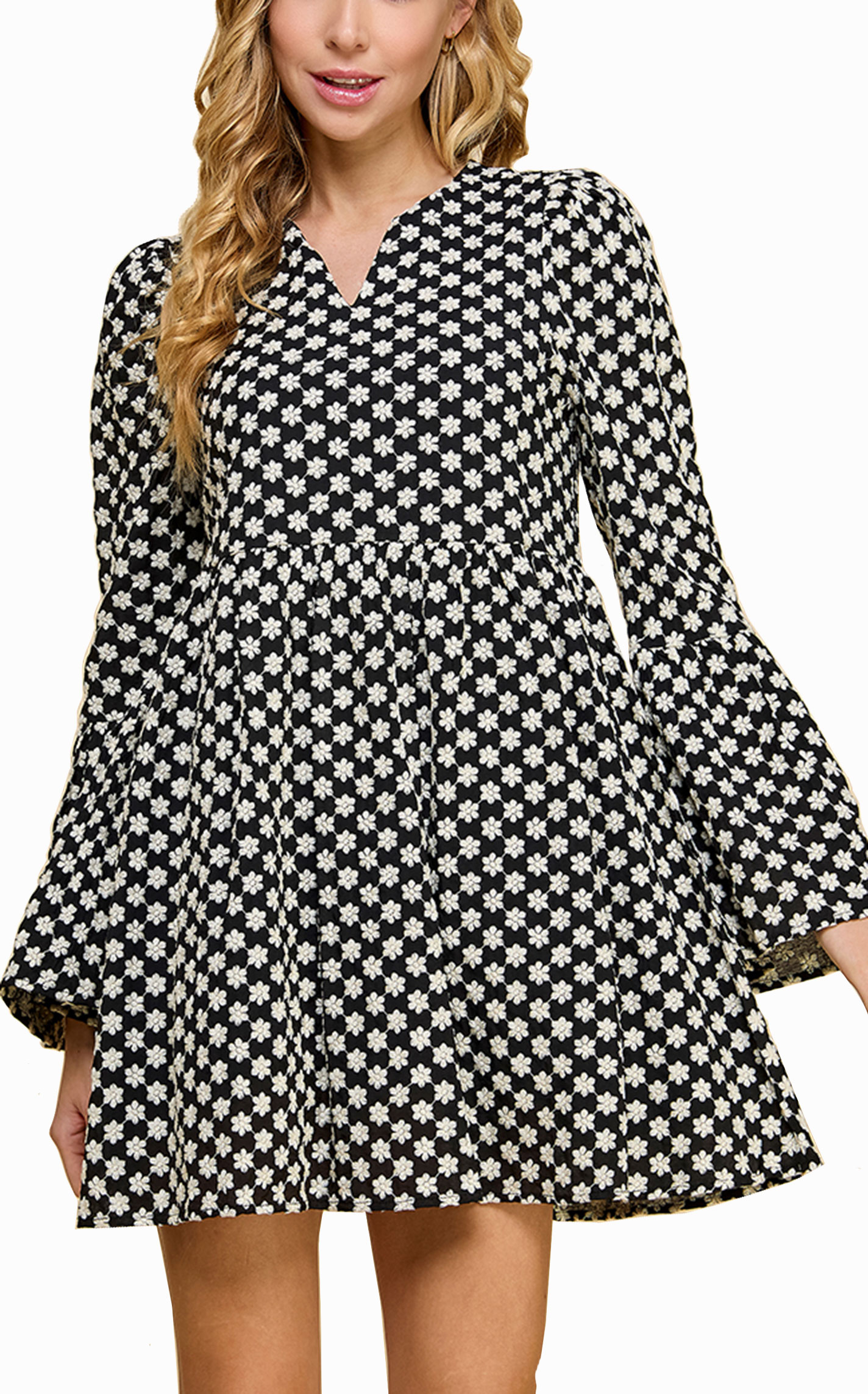 TCEC Women's Black & White Floral Embroidered Dress - Image 1