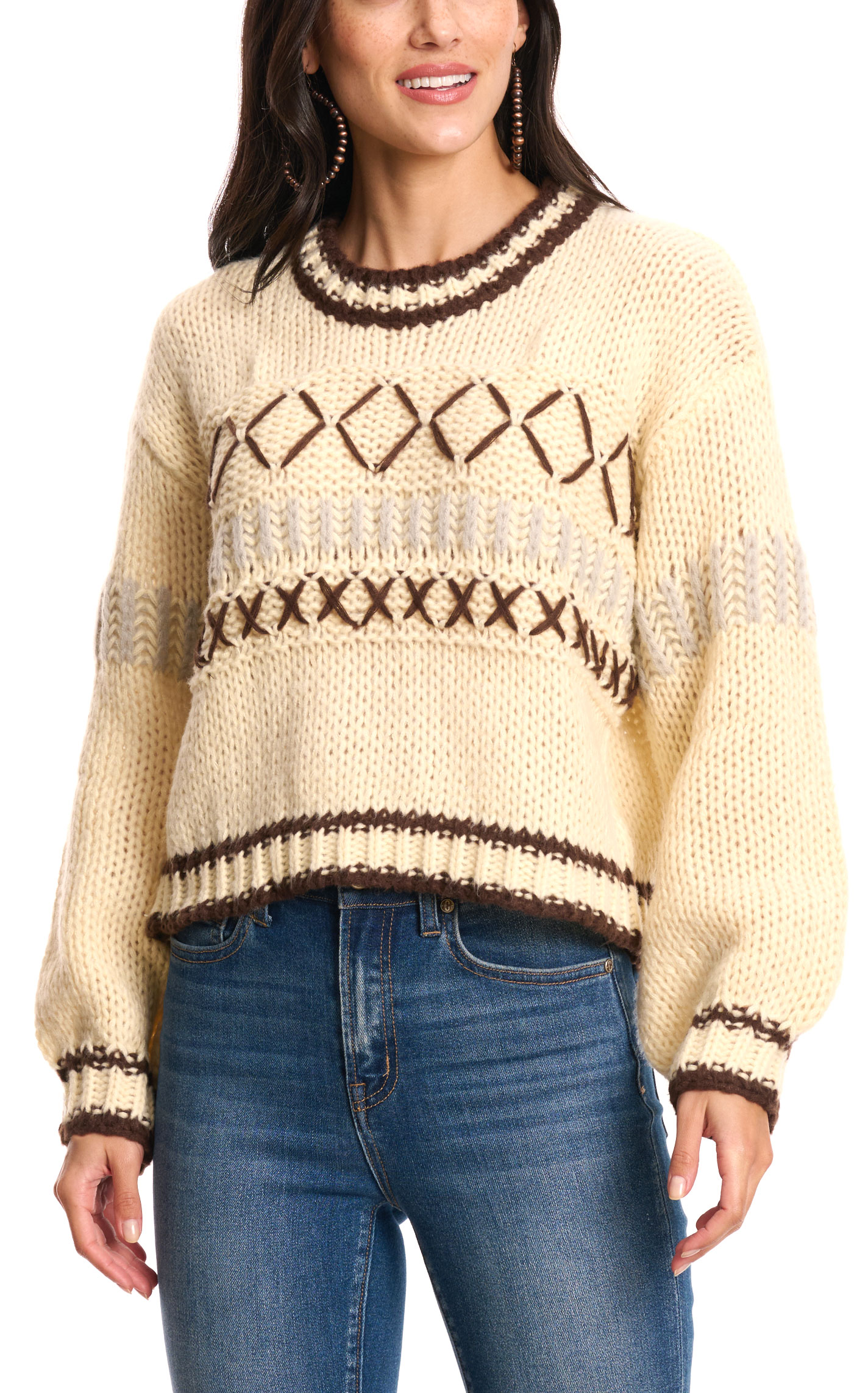 Blue B Women's Oatmeal & Chocolate Sweater Pullover - Image 1