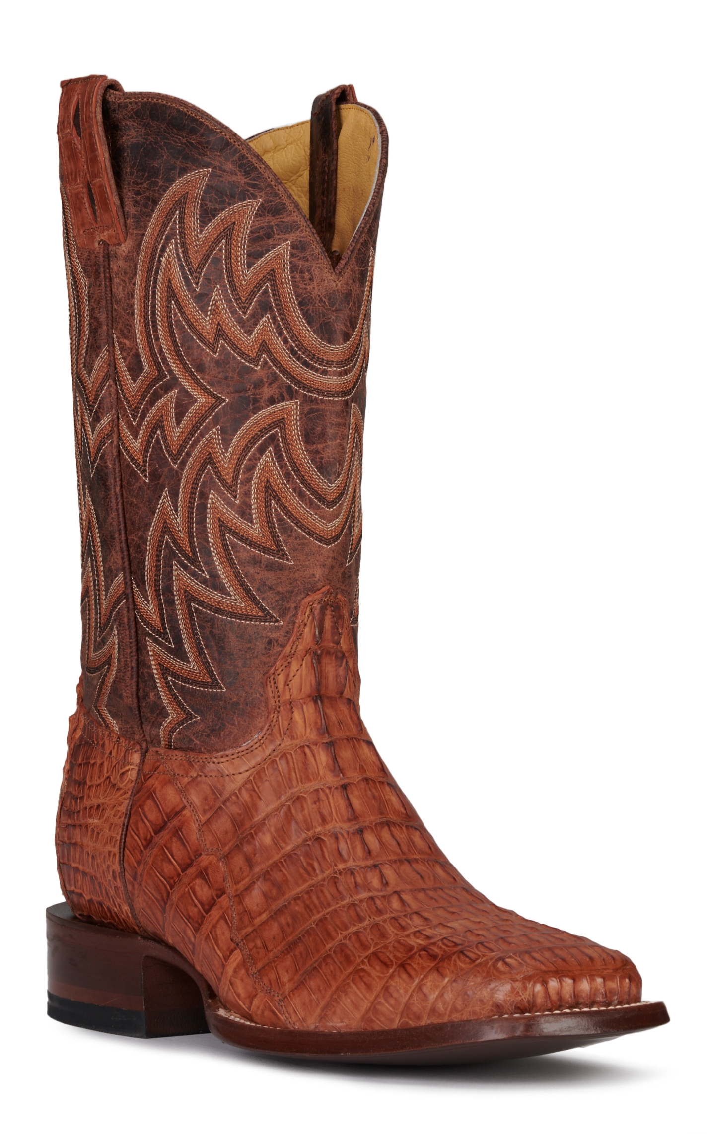 Cavender's Men's Cognac and Peanut Reverse Caiman Tail Wide Square Toe Exotic Cowboy Boot - Image 1