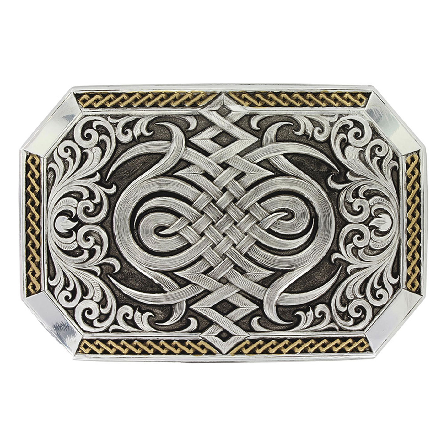Montana Silversmiths Celtic Silver & Gold Retro Belt Buckle - Image 1