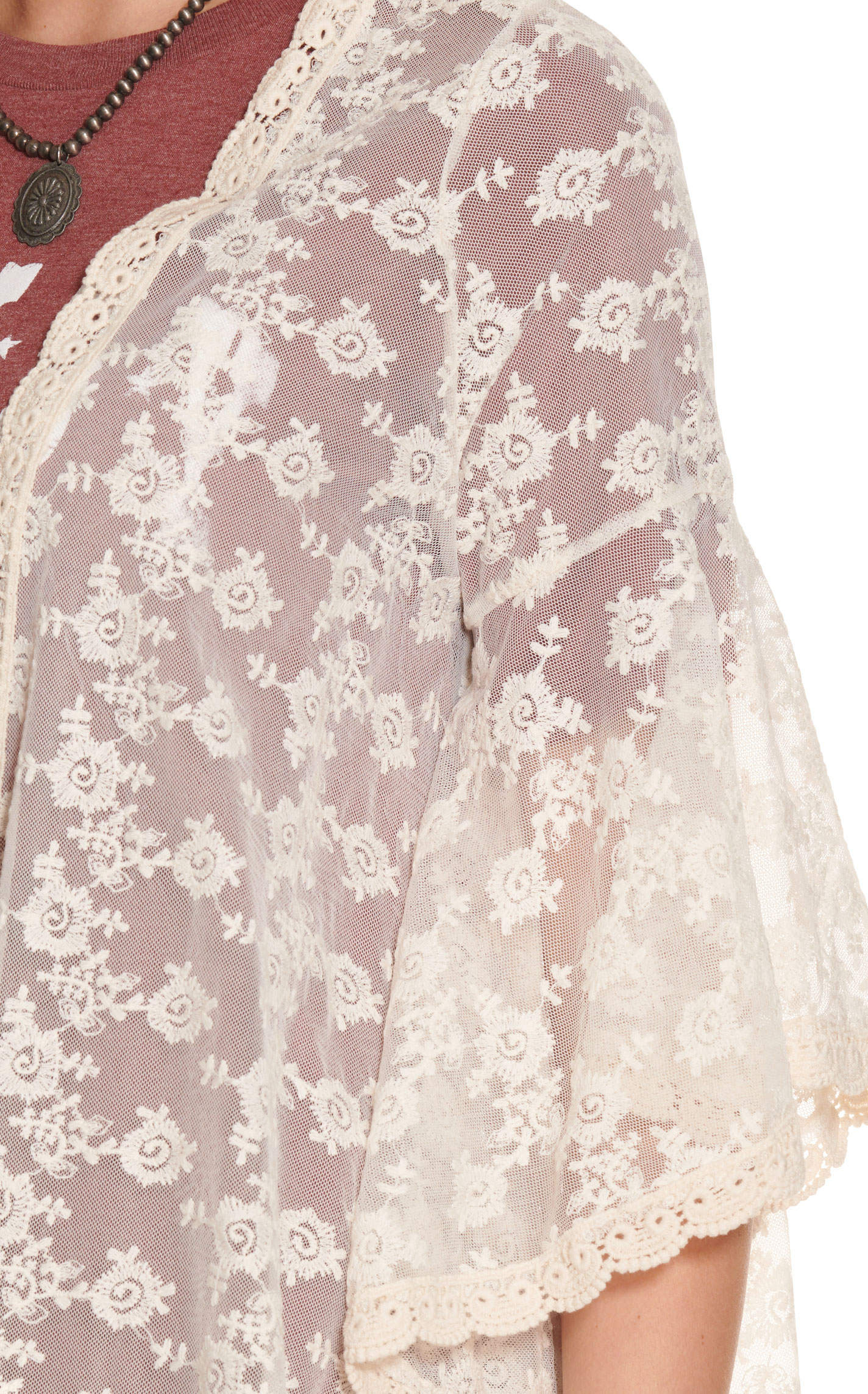Magnolia Lane Women's Cream Lace Bell Sleeve Kimono - Image 1
