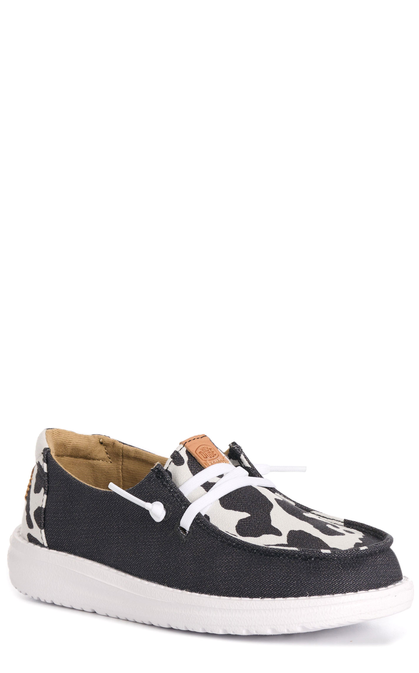 Hey Dude Toddler Girl's Wendy Black & White Cow Moc Casual Shoes - Image 1