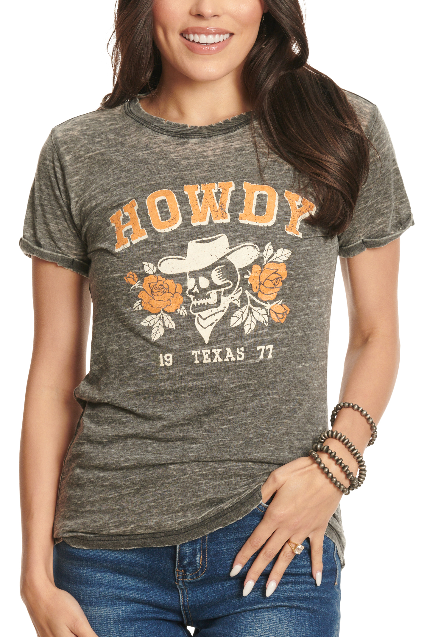 Refined Canvas Women's Black Howdy Skull & Roses Graphic T-Shirt - Image 1