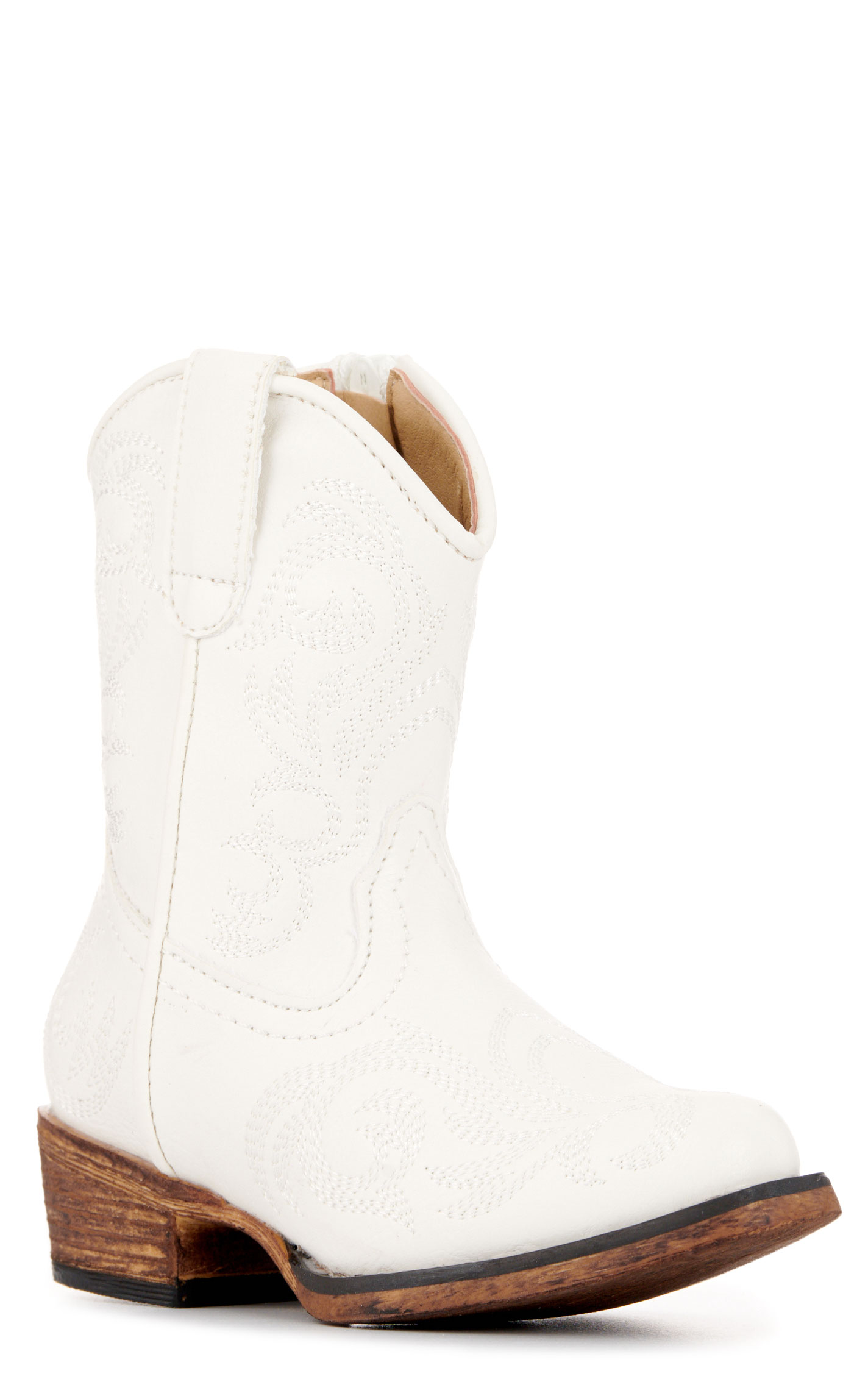 Roper Toddler Girls' Riley White Faux Leather Snip Toe Cowboy Boots - Image 1
