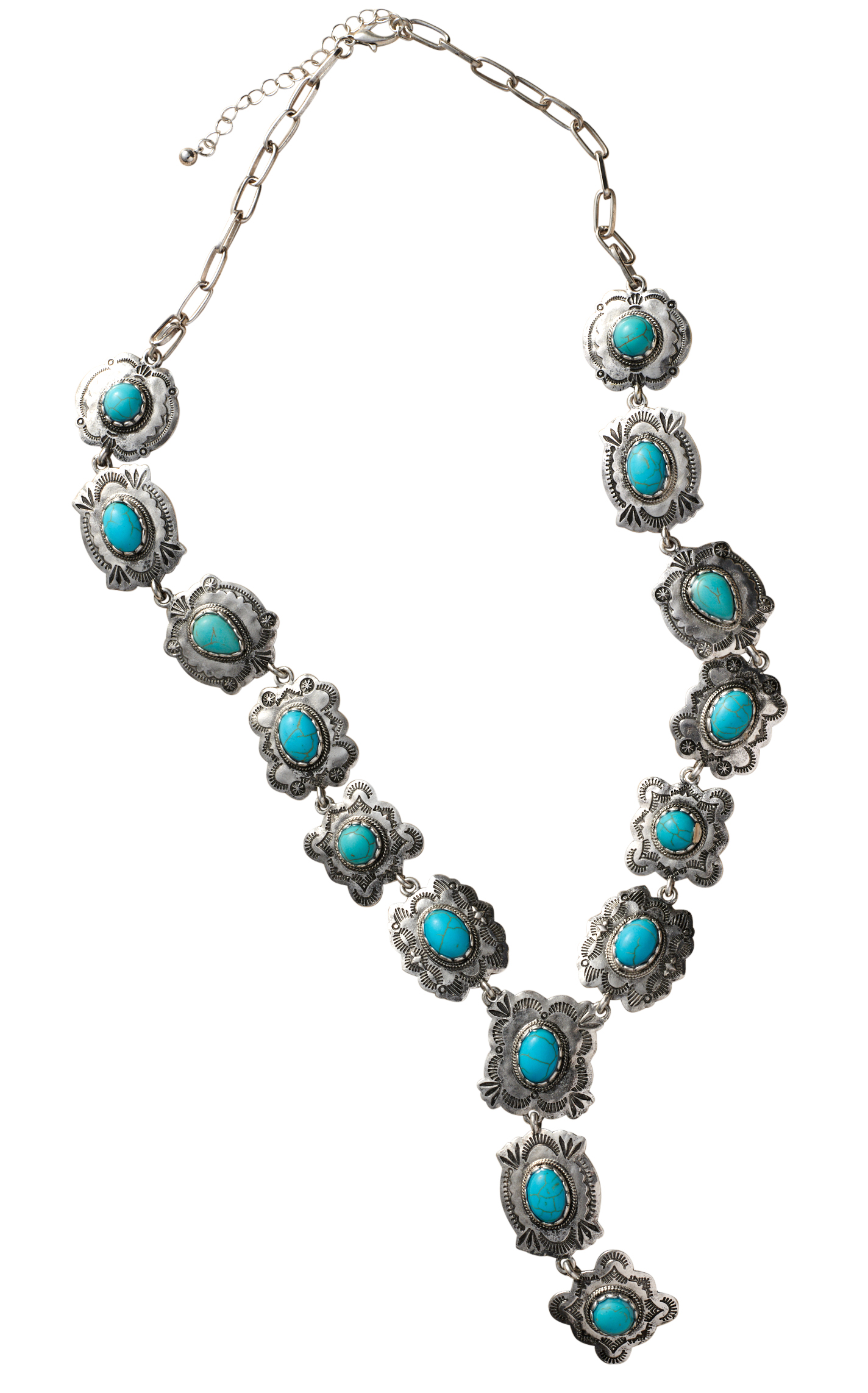 806 by Pink Panache Silver & Turquoise Etched Conchos Jewelry Set - Image 1