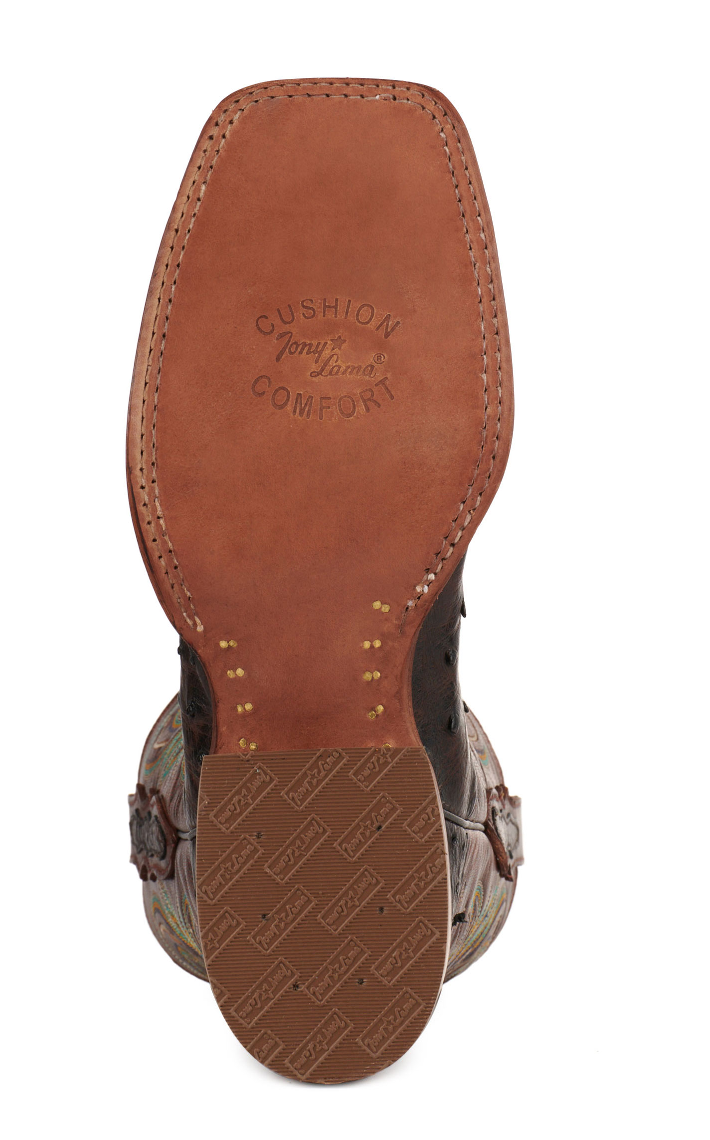 Tony Lama Men's Foster Sienna Full Quill Ostrich and Cognac Wide Square Toe Exotic Cowboy Boots - Image 1