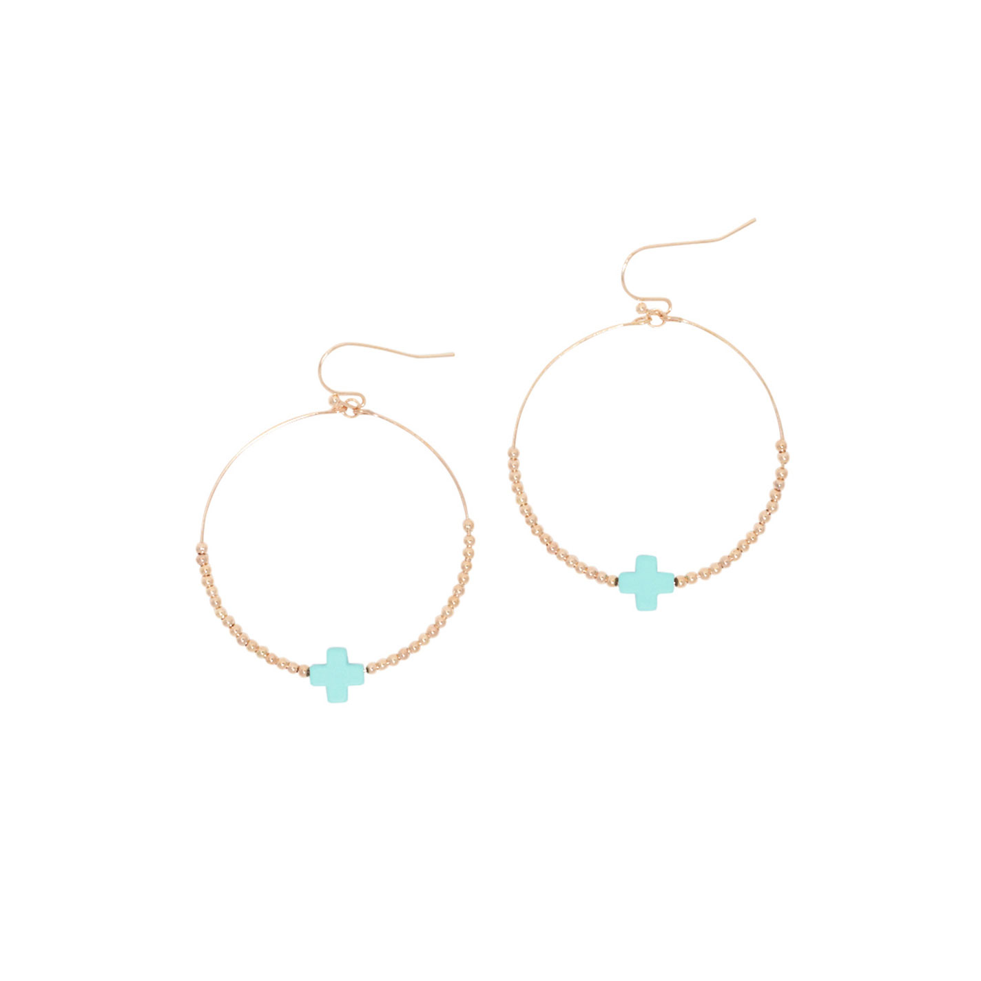 806 by Pink Panache Gold Beaded & Turquoise Circle Earrings - Image 1