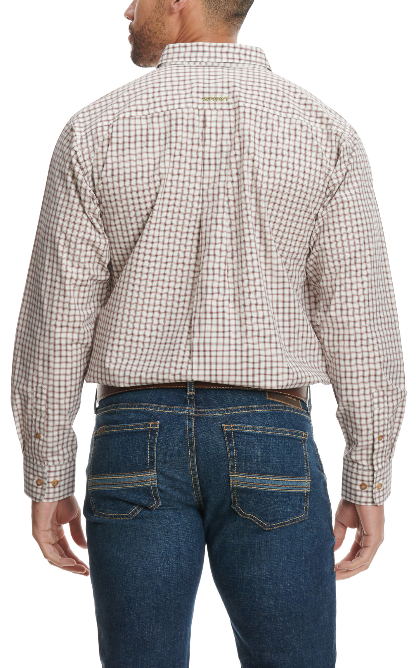 Ariat Pro Series Men's Sultan Cream & Chocolate Mini Plaid Western Shirt - Image 1