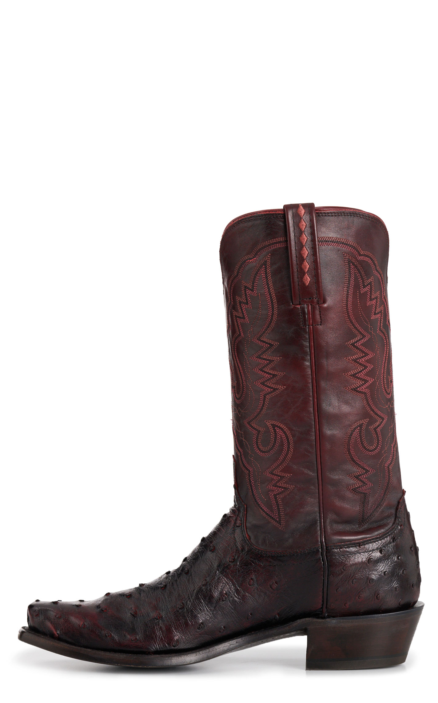 Lucchese Men’s Black Cherry Full Quill Ostrich 7 Toe Exotic Cowboy Boots - Image 1