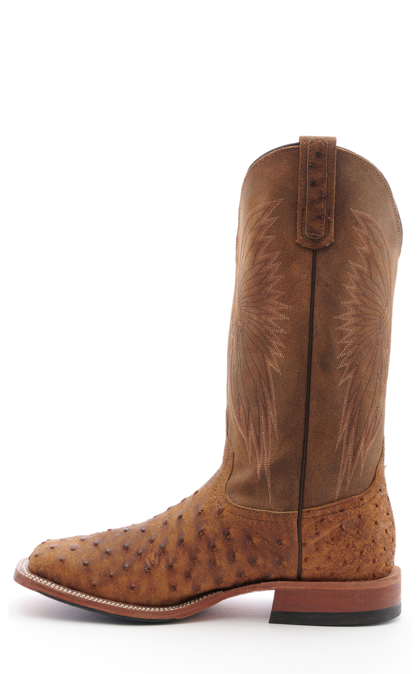 Anderson Bean Men's Tan Full Quill Ostrich with Black Hybrid Sole Square Toe Cowboy Boots - Image 1