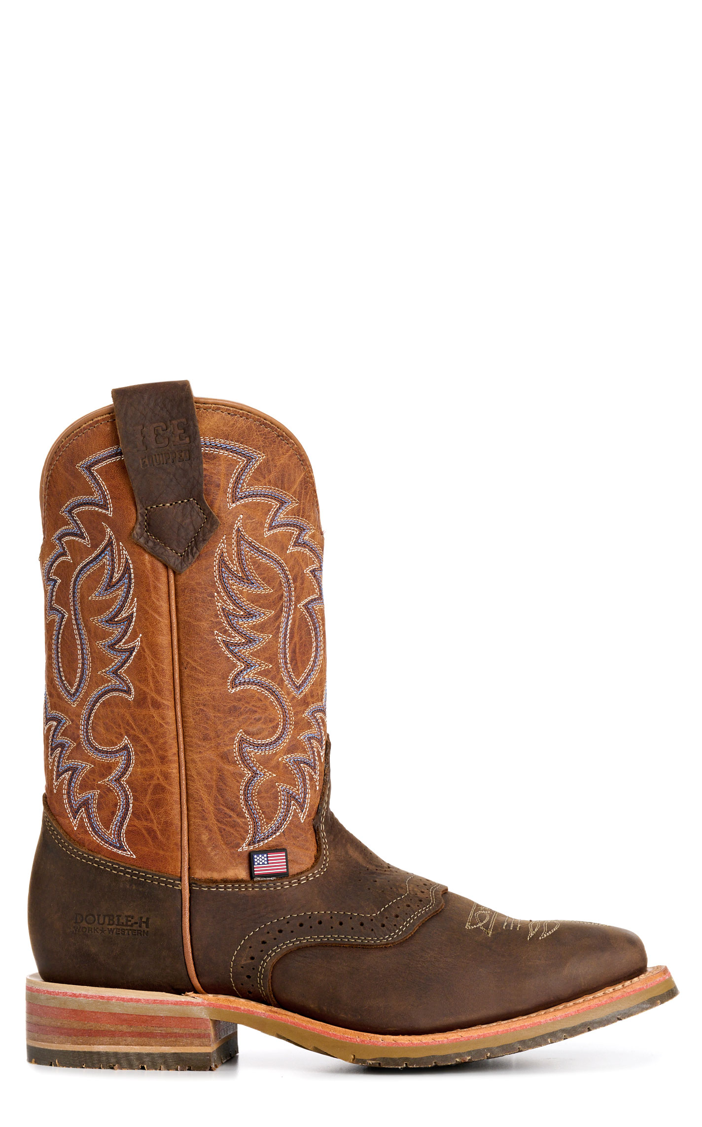 Double H Men’s Almond Barnyard Camel ICE Collection Leather Square Toe Cowboy Boots - Image 1