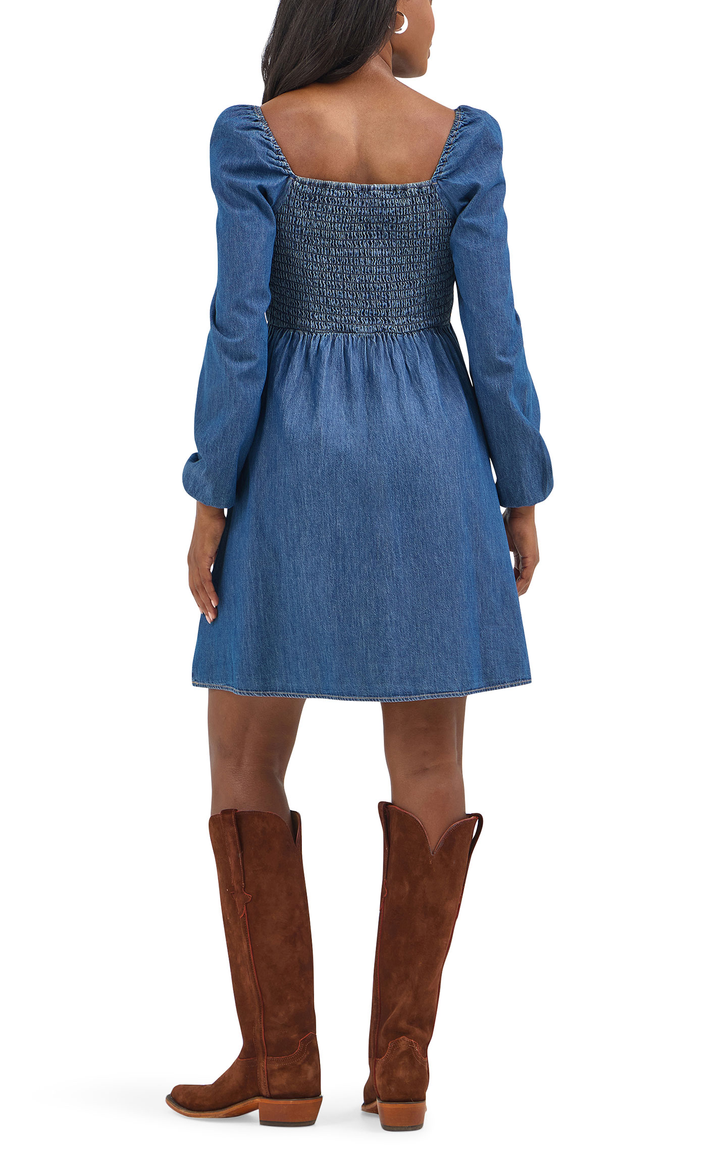 Wrangler Retro Women's Dark Wash Smocked Bodice Denim Dress - Image 1