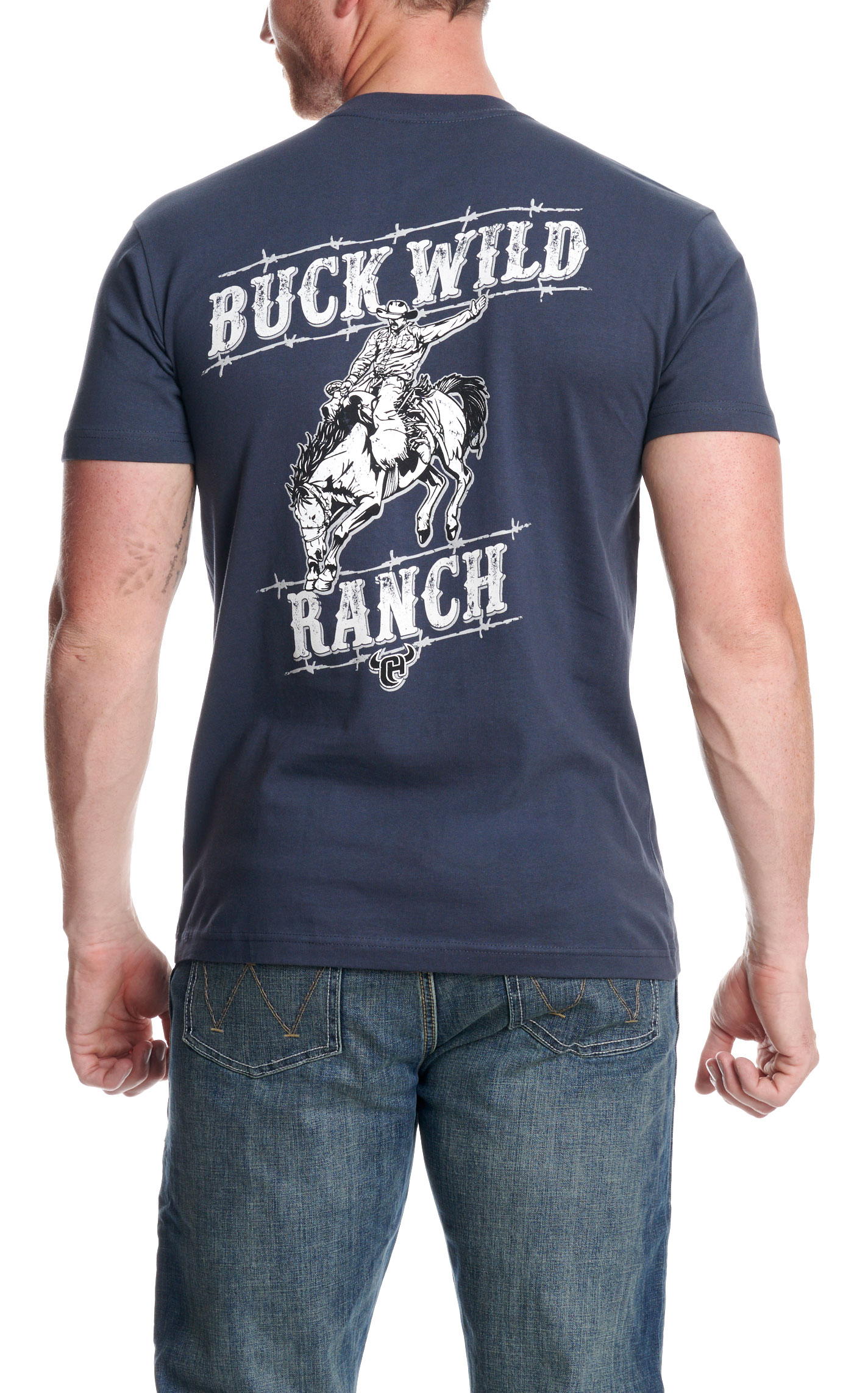 Cowboy Hardware Men's Blue Buck Wild Ranch Logo T-Shirt - Image 2