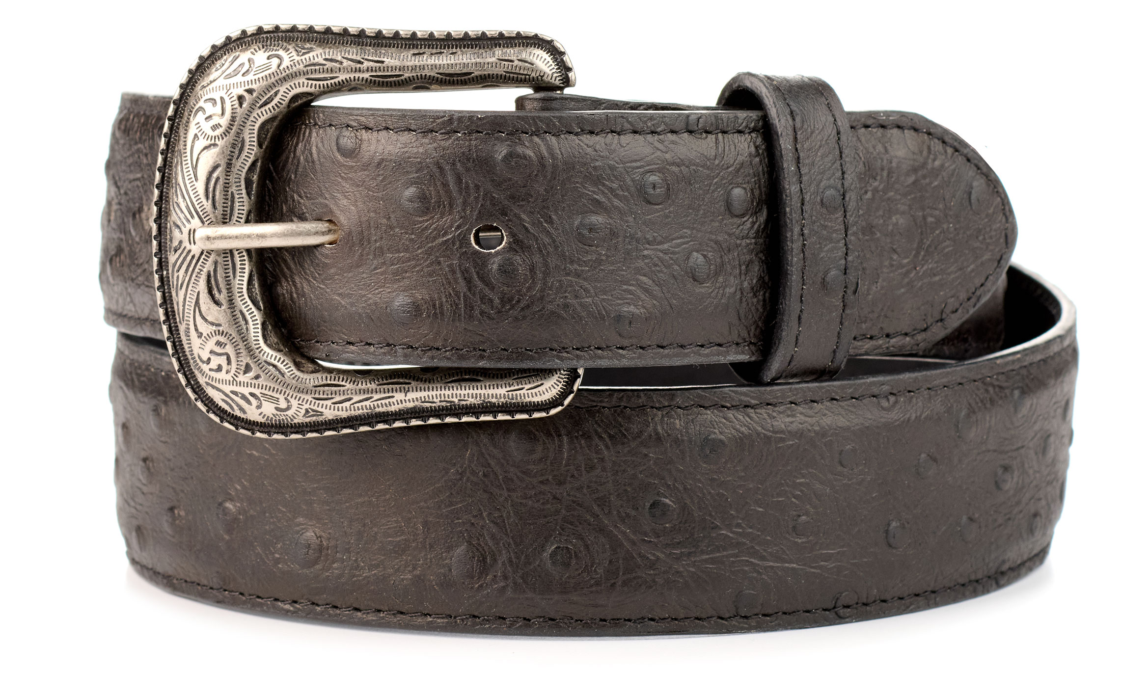 Cavender's Men's Black Ostrich Print Western Belt - Image 1