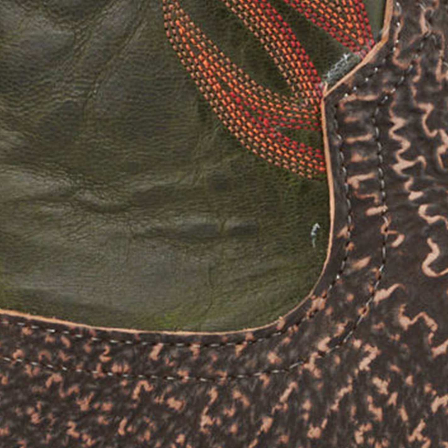 Anderson Bean Men's Emerald Green and Tan Safari Shark Wide Square Toe Cowboy Boots - Image 1