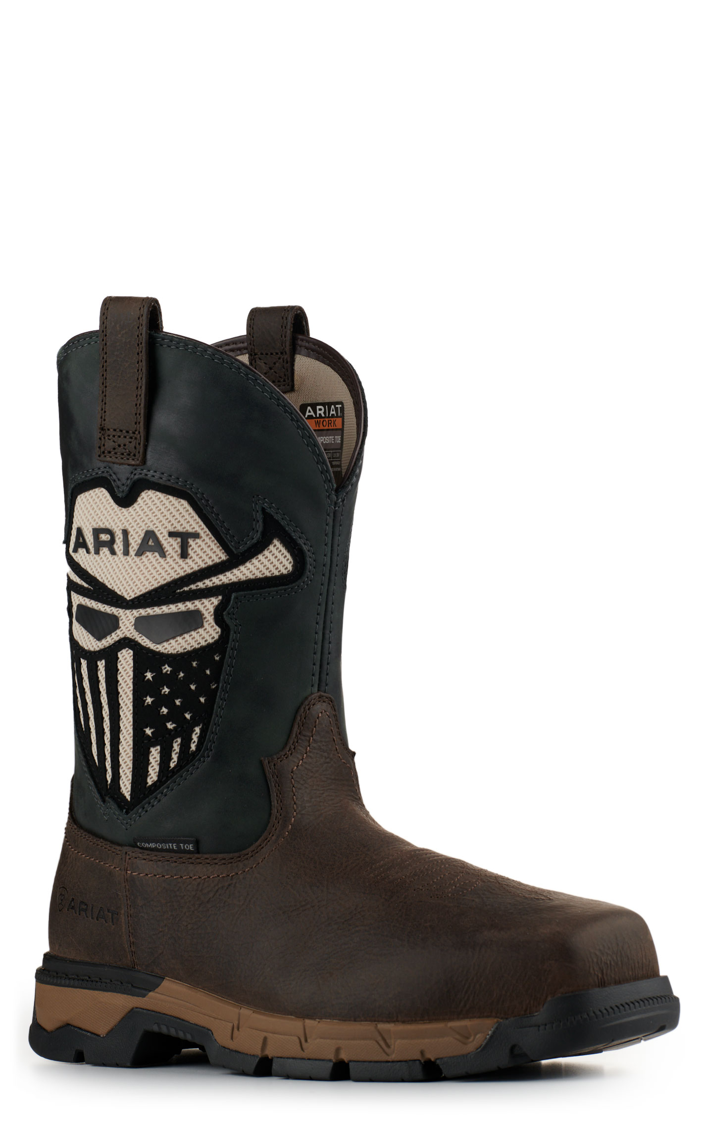 Ariat Men's Rebar Flex Dark Brown & Storm Incognito Skull VentTEK Wide Square Composite Toe Work Boot - Image 1