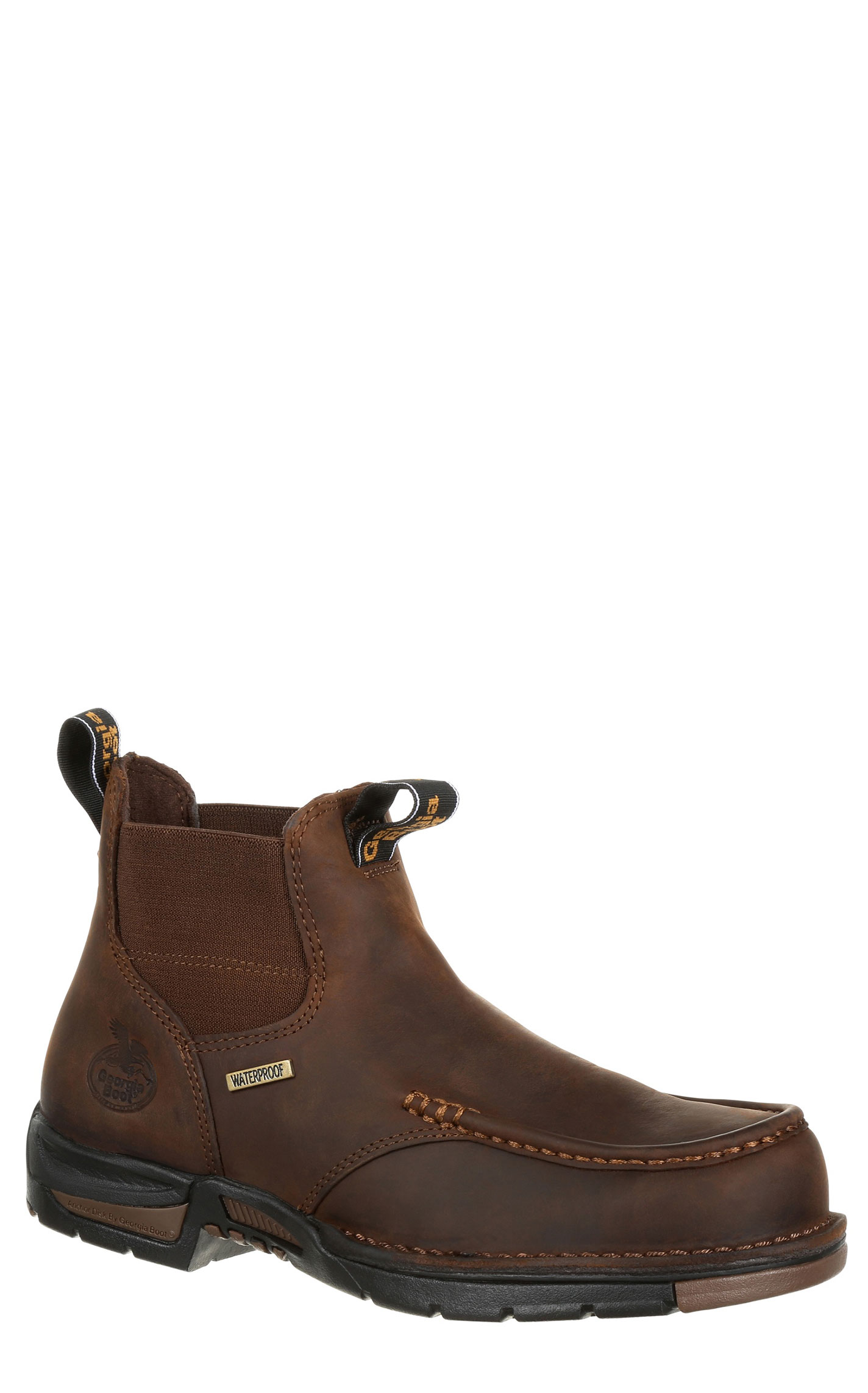 Georgia Boot Athens Chelsea Brown Moc Toe Slip On Work Boots - Image 1