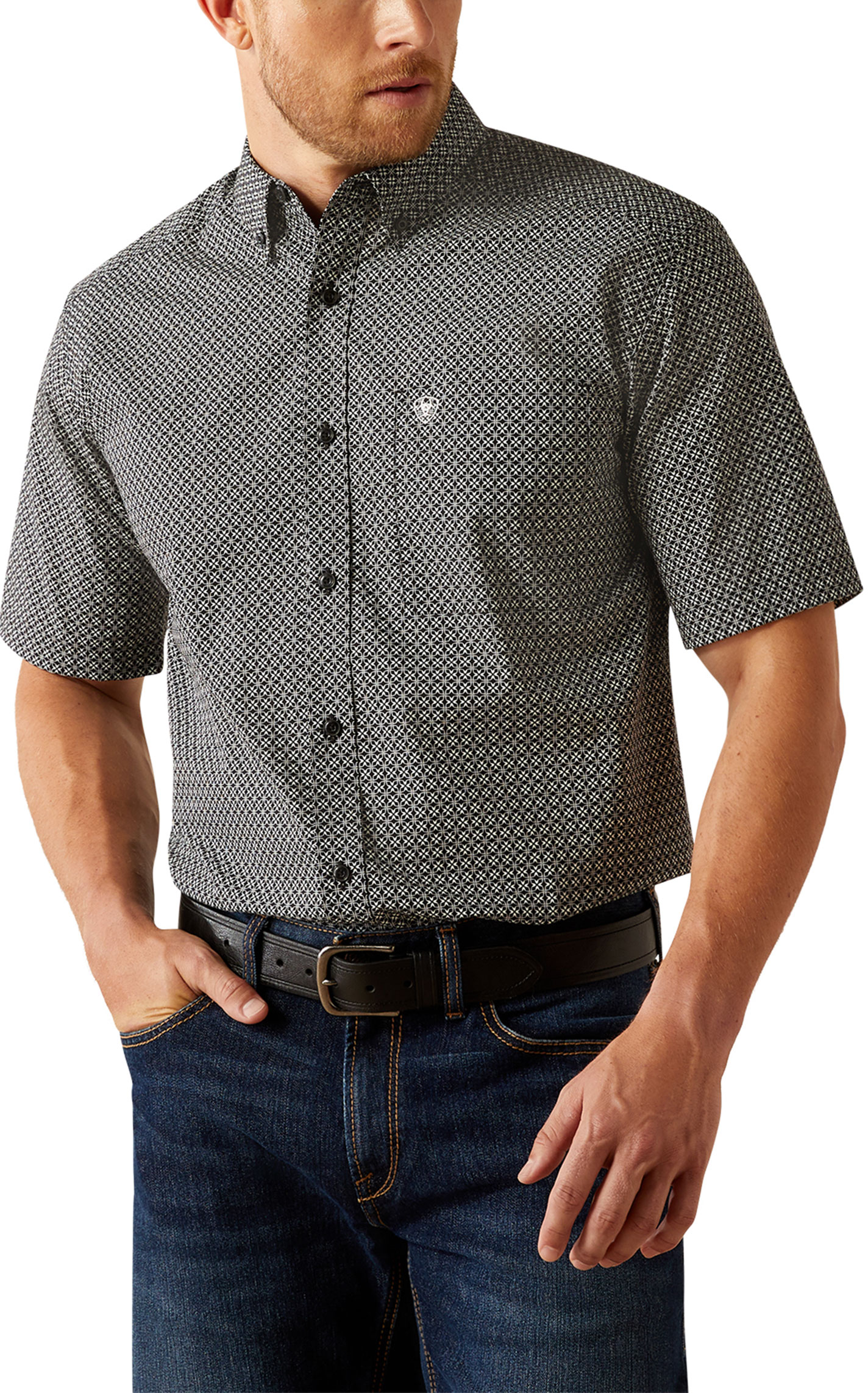 Ariat Men's Gene Black & White Geo Print Western Shirt - Image 1