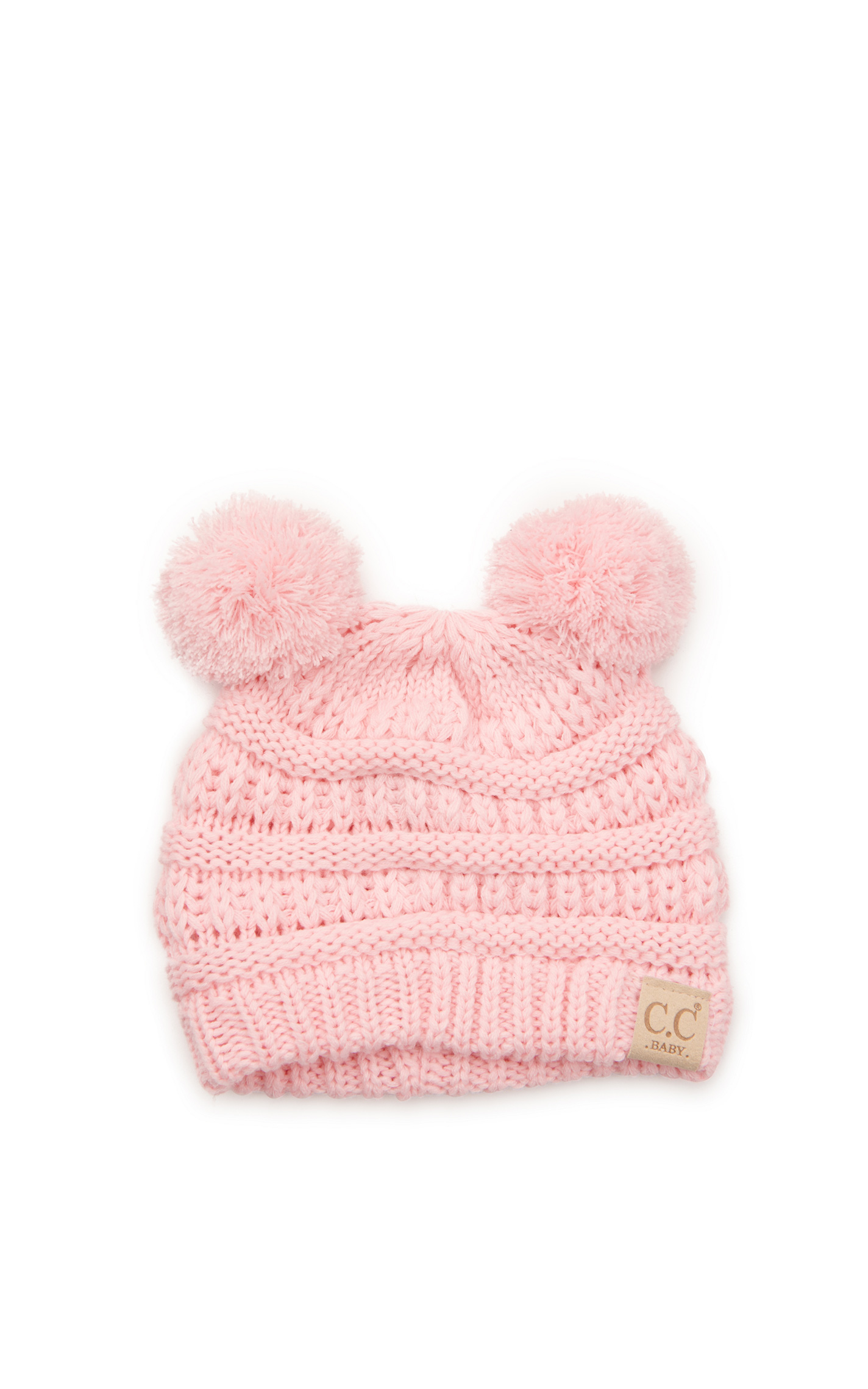 C.C. Brands Infant Pale Pink Double Pom Knit Beanie - Image 1