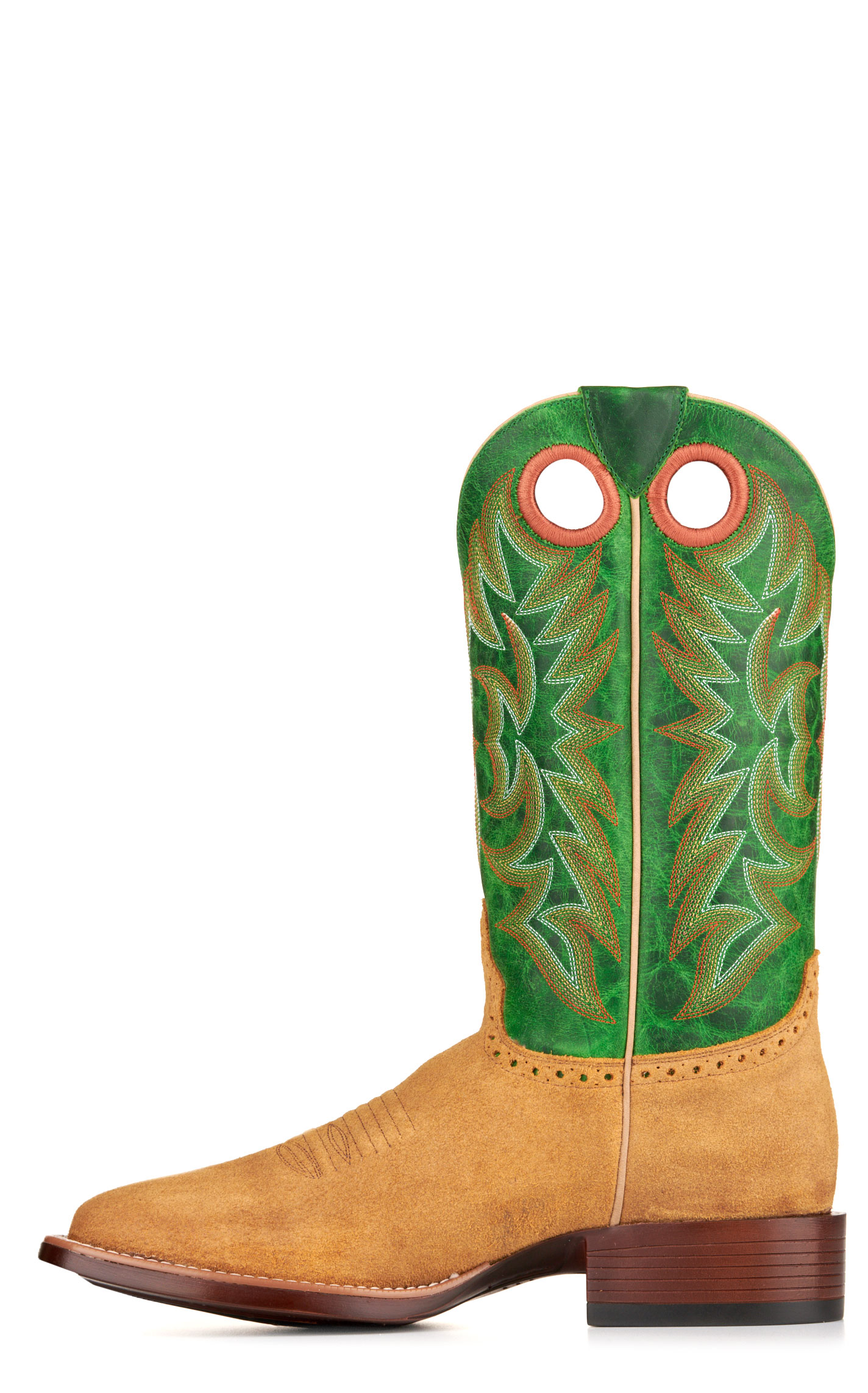 Cavender's Men's Cognac Roughout and Green Feather Weight Wide Square Toe Cowboy Boots - Image 1