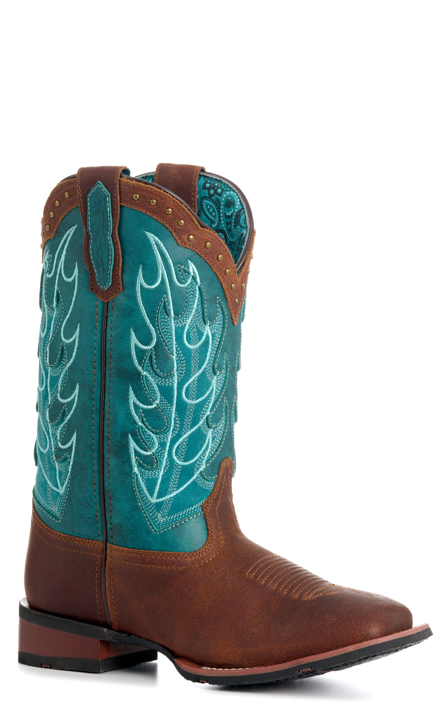 Laredo Women’s Faye Rust and Turquoise Stockman Broad Square Toe Cowboy Boots - Image 1
