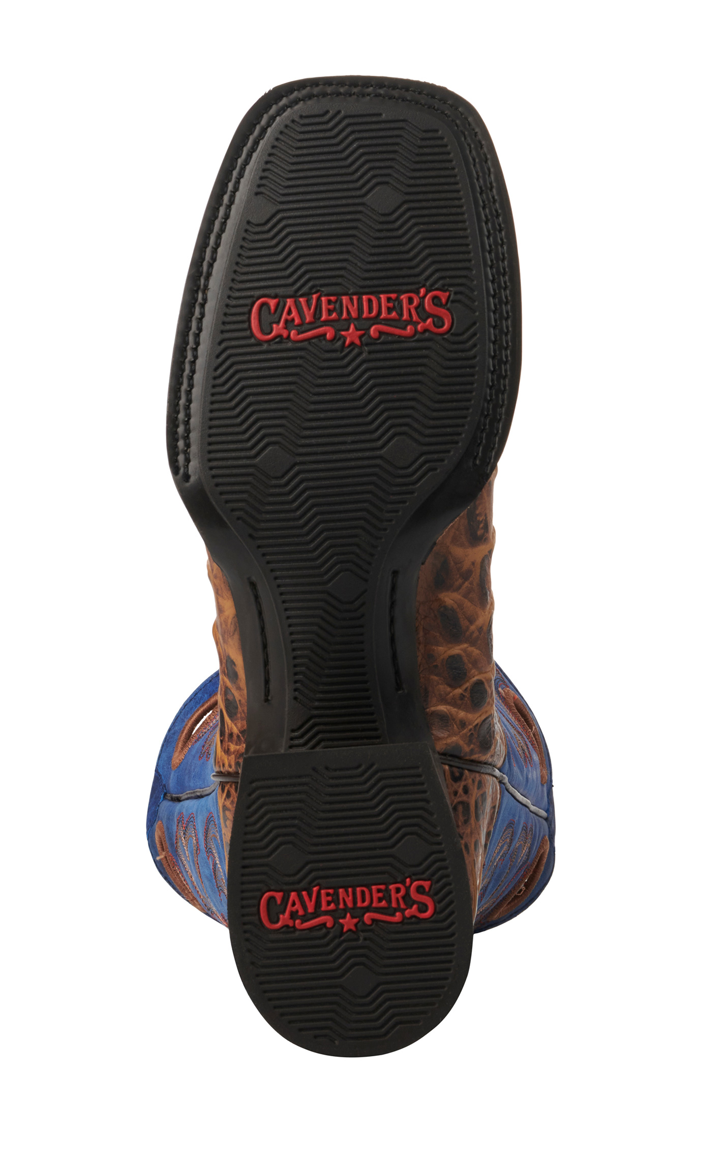 Cavender's Men's Intrepid Honey Giant Caiman Print and Blue Wide Square Toe Cowboy Boots - Image 1
