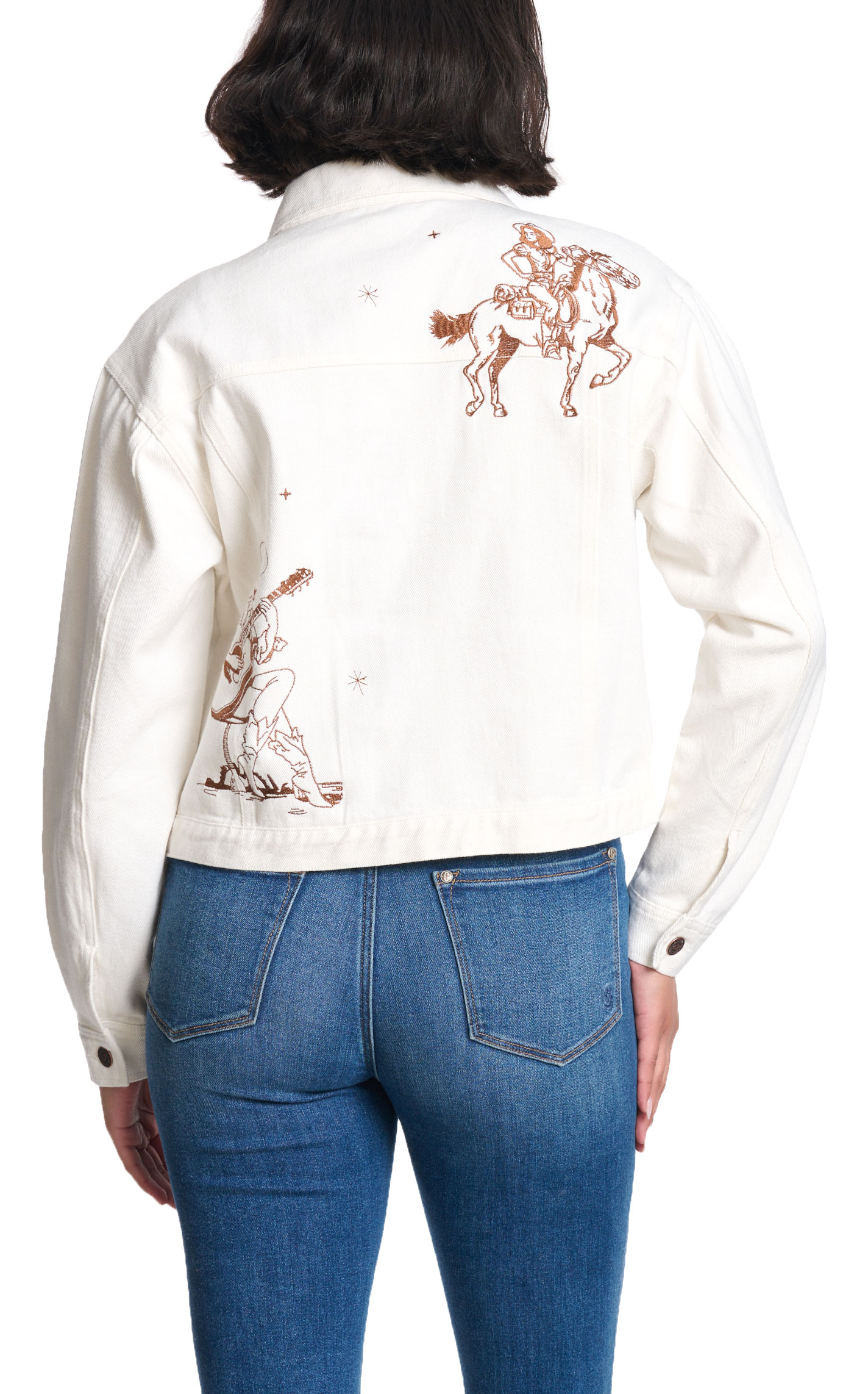 Rockin C Women's Off-White Embroidered Denim Jacket - Image 1