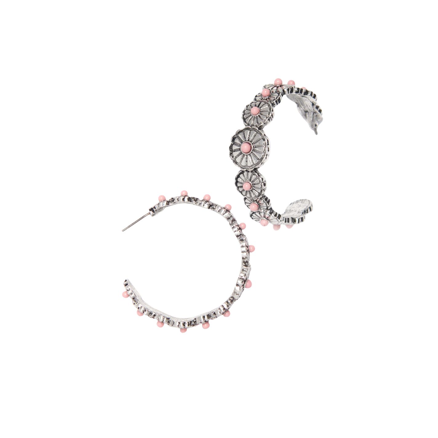 Southern Grace Silver & Pink Stone Flower Hoop Earrings - Image 1