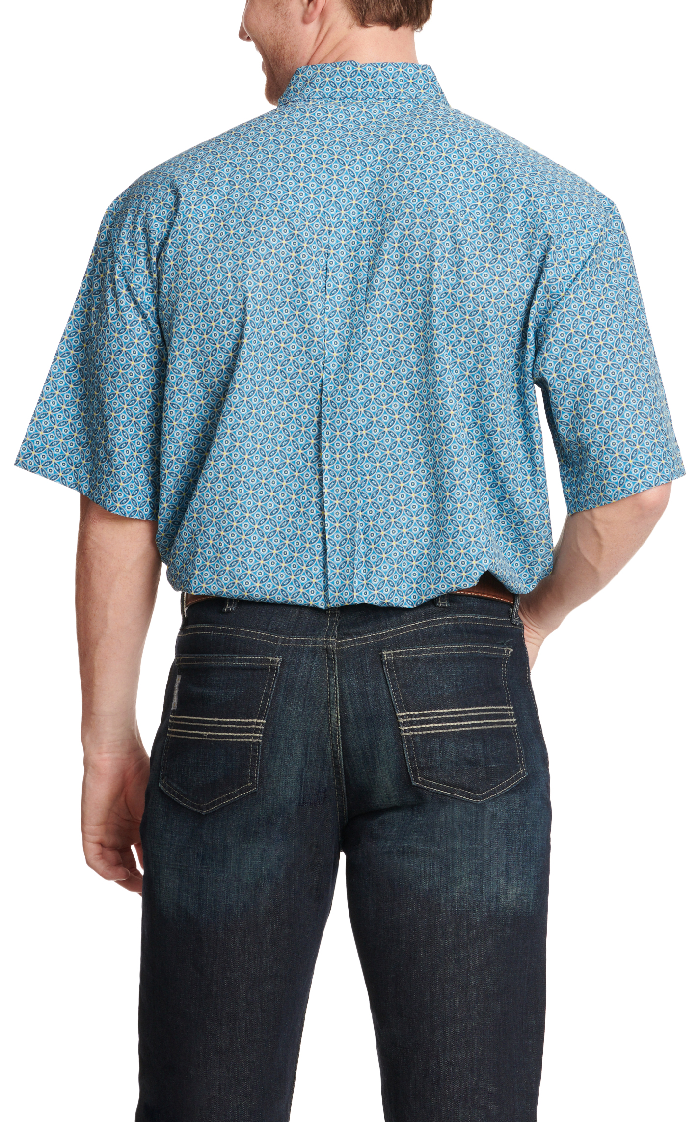 Cinch Men's Cerulean Blue Geo Print ArenaFlex Short Sleeve Western Shirt - Image 1