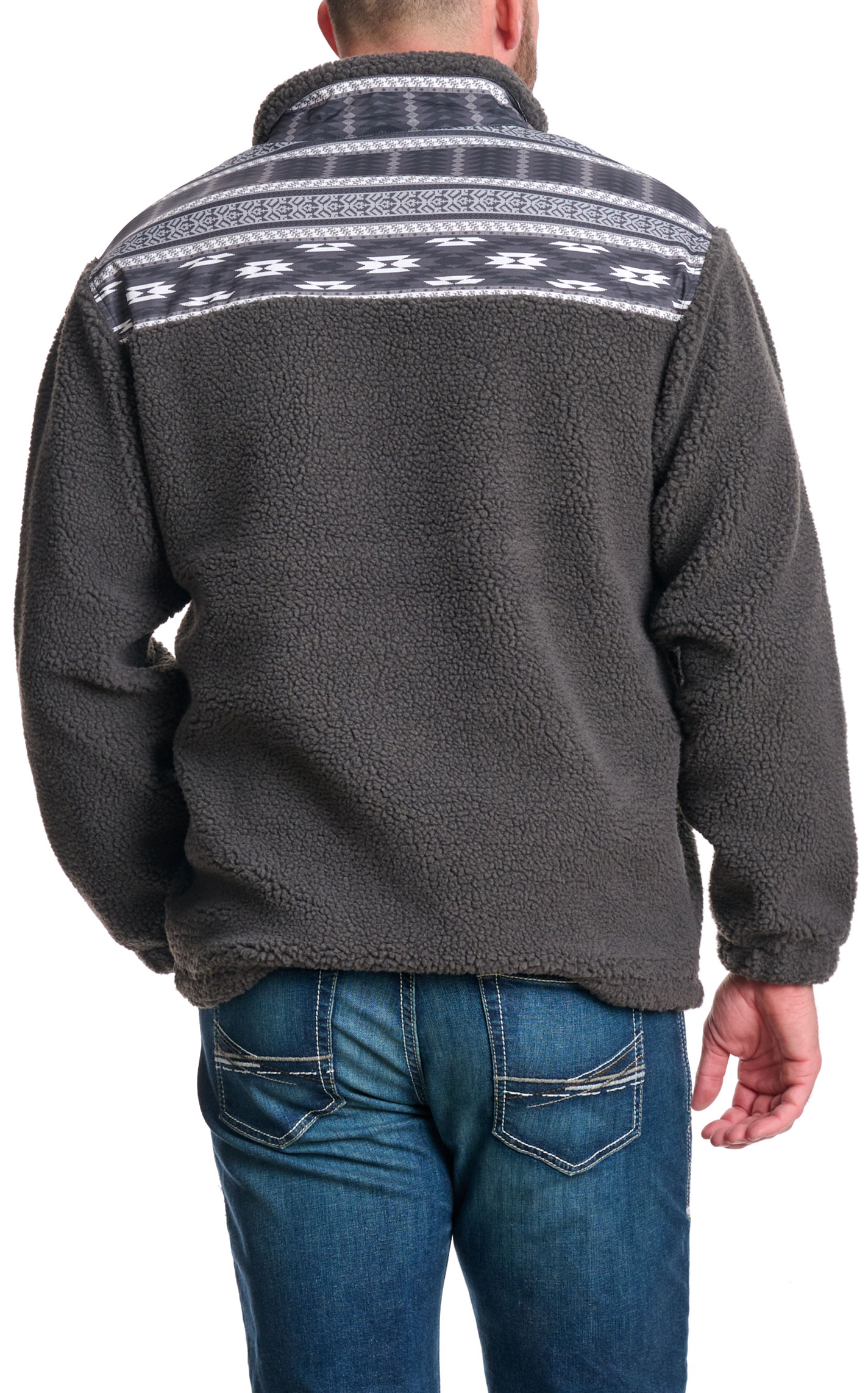 Hooey Men's Cement & White Aztec Print 1/4 Snap Sherpa Pullover - Image 1