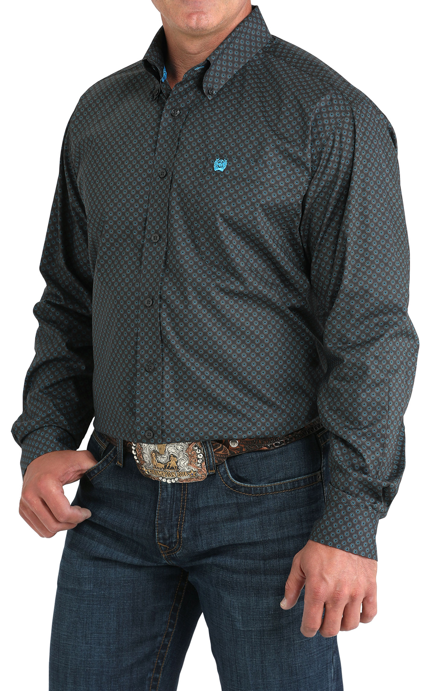 Cinch Men's Stretch Charcoal Geo Print Western Shirt - Image 1