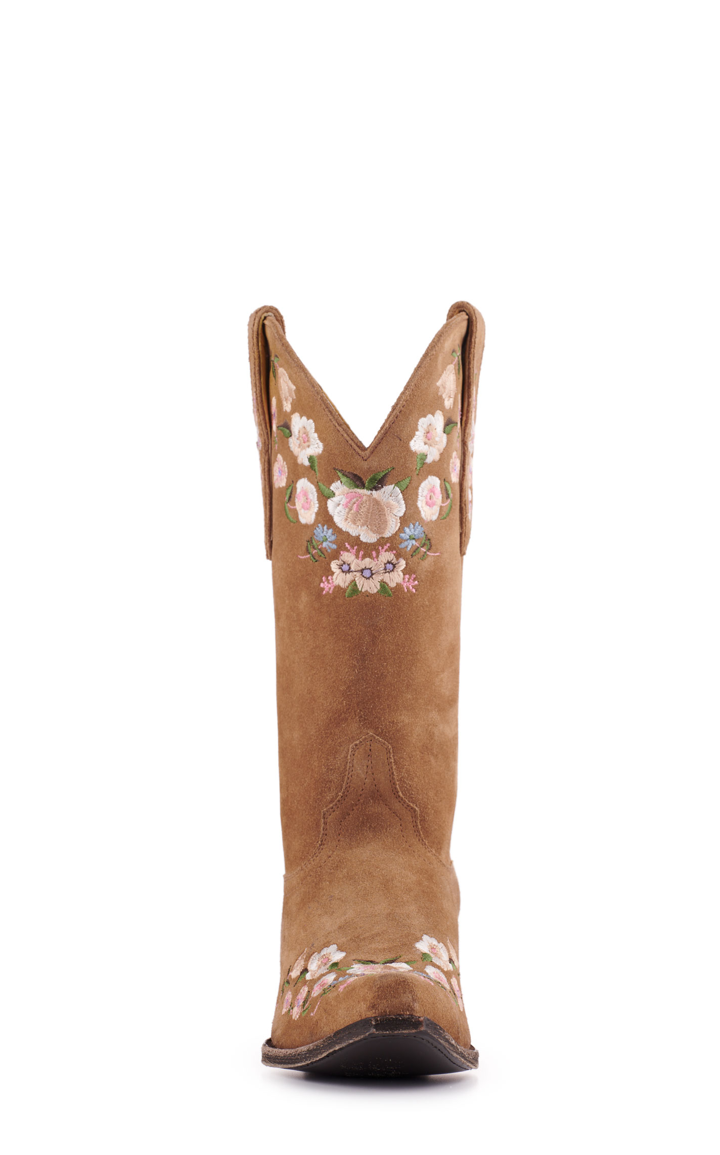 Cavender's Women's Brown Suede with Floral Embroidery Snip Toe Cowboy Boots - Image 1