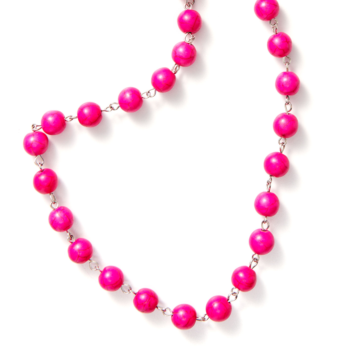 Rockin C Silver Paperclip & Pink Bead Necklace - Image 1