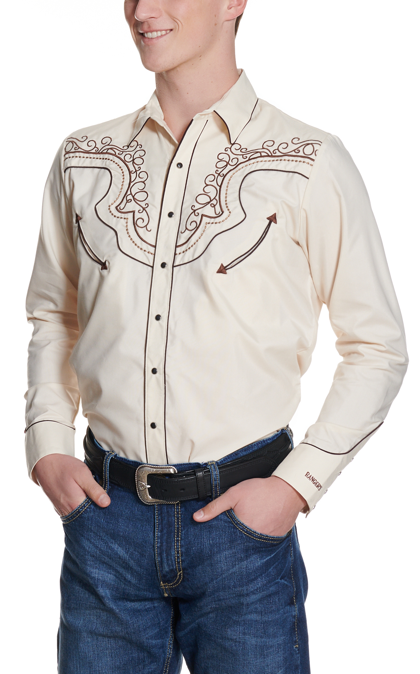 Ranger's Legend Men's Latte & Coffee Embroidered Western Shirt - Image 1