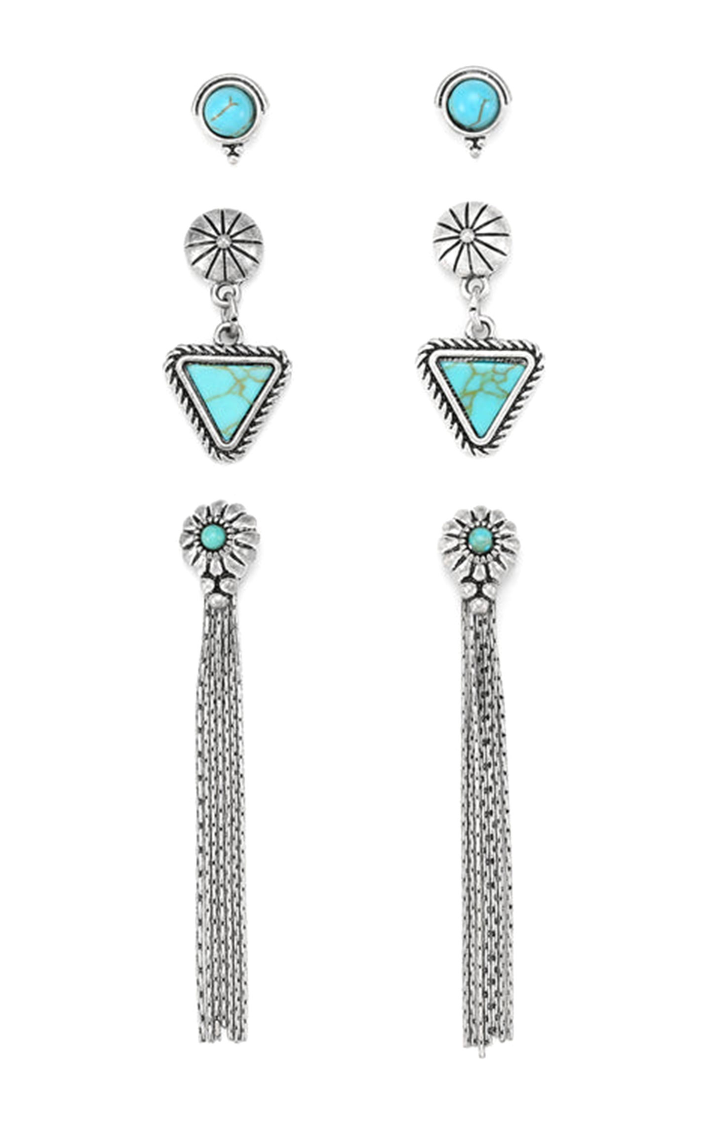 Cowgirl Confetti Turquoise & Silver Endless Sunshine Earring Set - Image 1