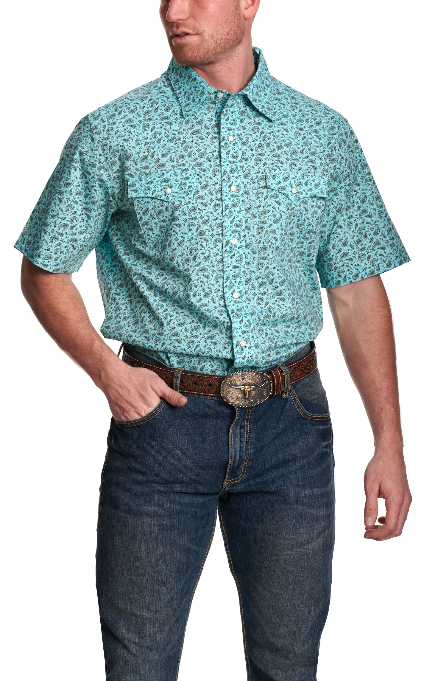 Wrangler Retro Men's Turquoise Paisley Western Shirt - Image 1
