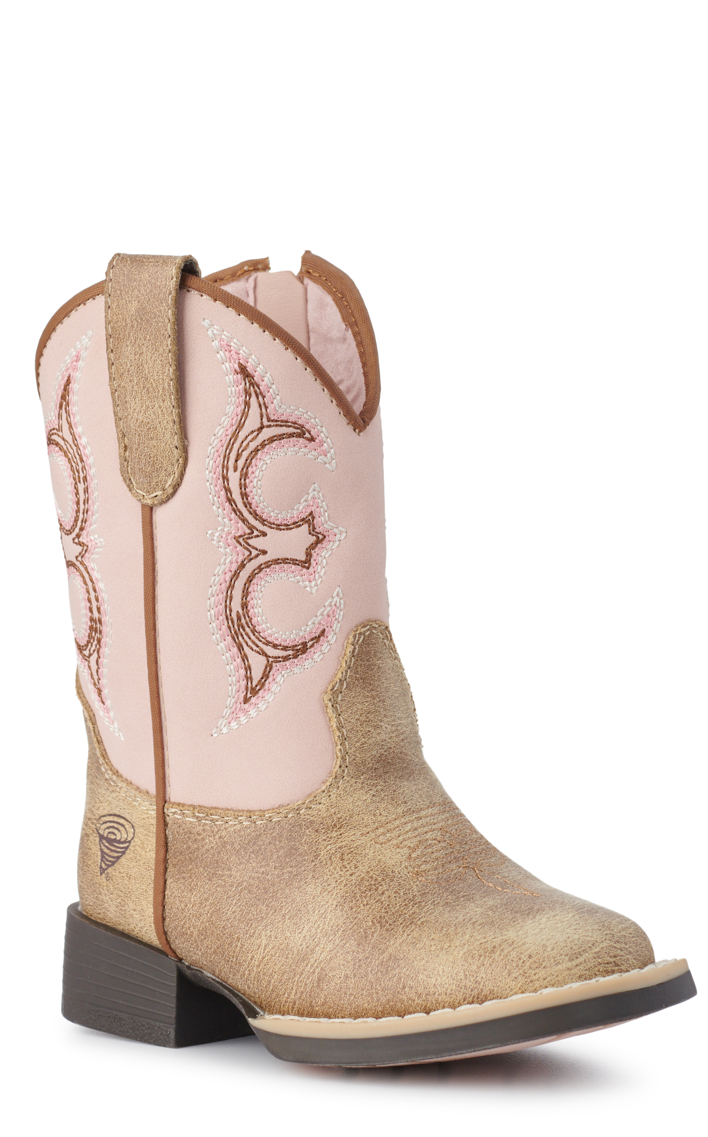Twister Toddler Girls Posy Light Pink and Tan Wide Square Toe Cowboy Boots - Image 1
