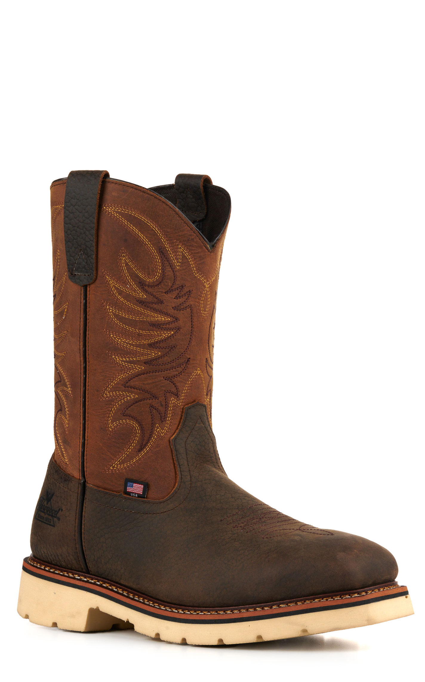 Thorogood Men's American Heritage Crazy Horse & Pebble Brown Wide Square Steel Toe Work Boots - Image 1