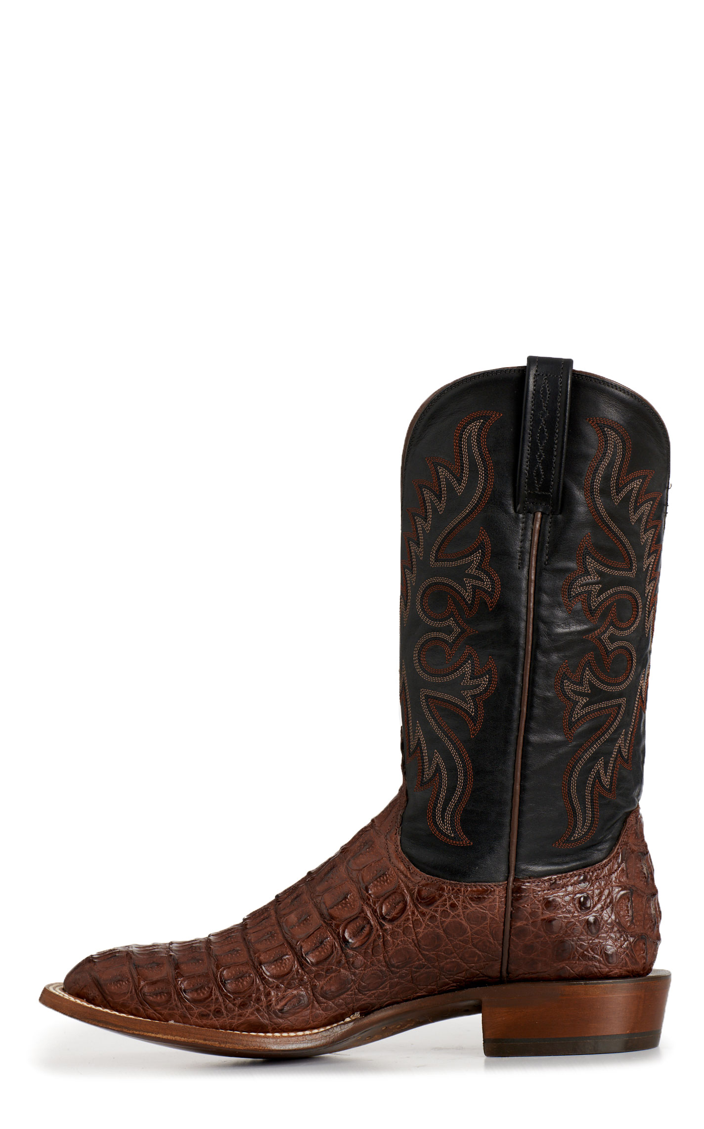 Lucchese Men's Burnt Umber Black Ranch Caiman Wide Square Toe Cowboy Boots - Image 1