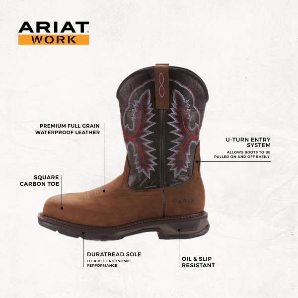Ariat Men's WorkHog XT Oily Distressed Brown and Black Waterproof Wide Square Carbon Toe Work Boot - Image 1