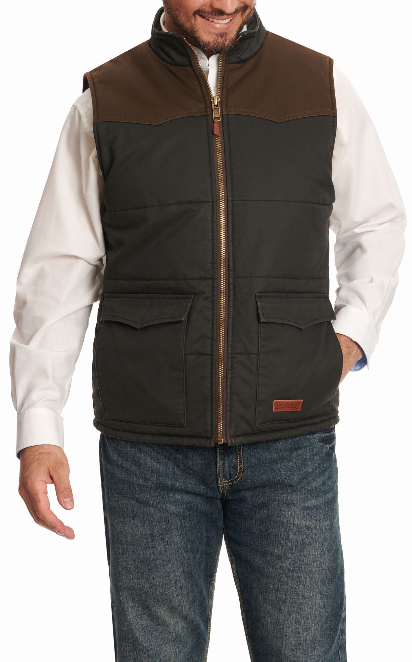 Rafter C Men's Two-Toned Hickory & Walnut Puff Western Vest - Image 1