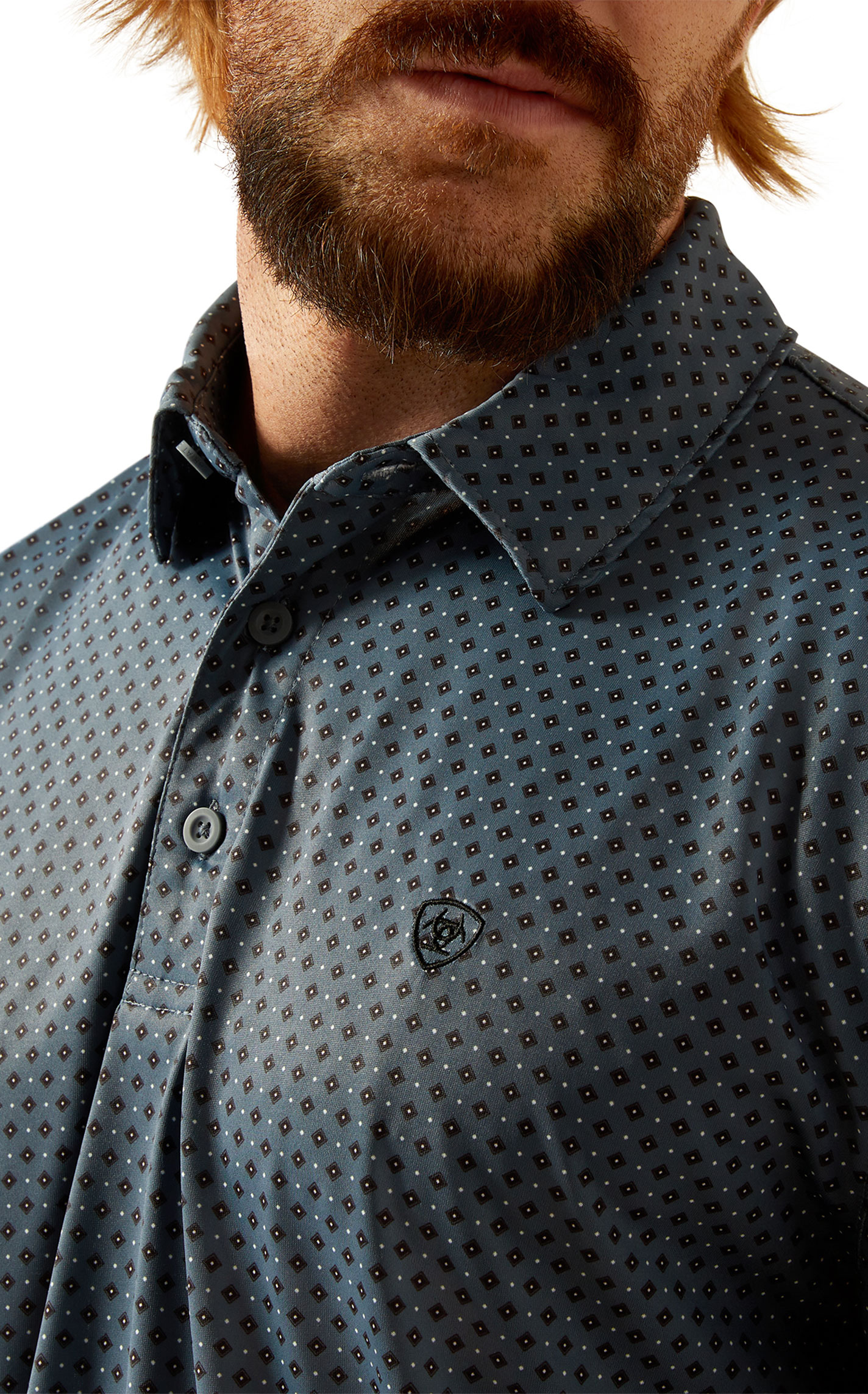 Ariat Men's AriatTEK Charger Newsboy Blue-Gray Geo Polo Shirt - Image 1