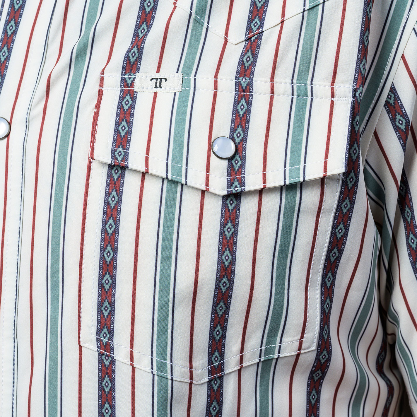 Ferrell Men's Green & Colorful Striped Western Shirt - Image 2