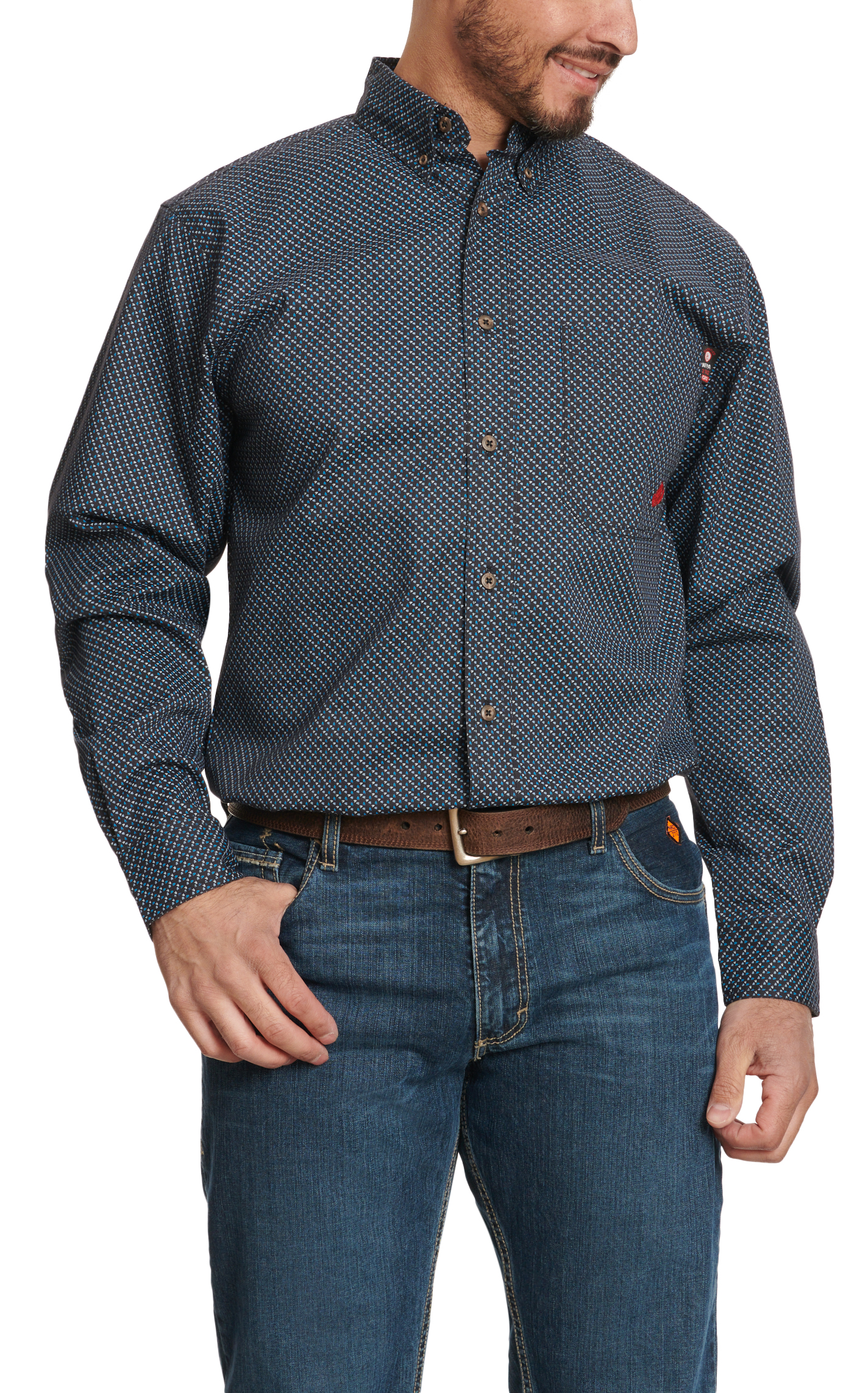 Forge Men's Black & Blue Geo Print FR Work Shirt - Image 1