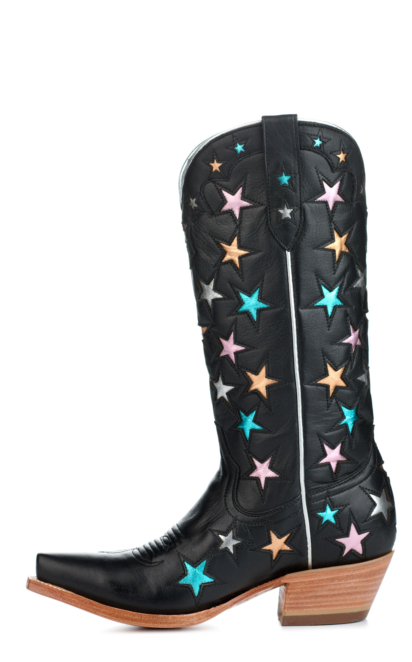 Black Star Women's Houston Black with Metallic Star Inlays Snip Toe Cowboy Boots - Image 1