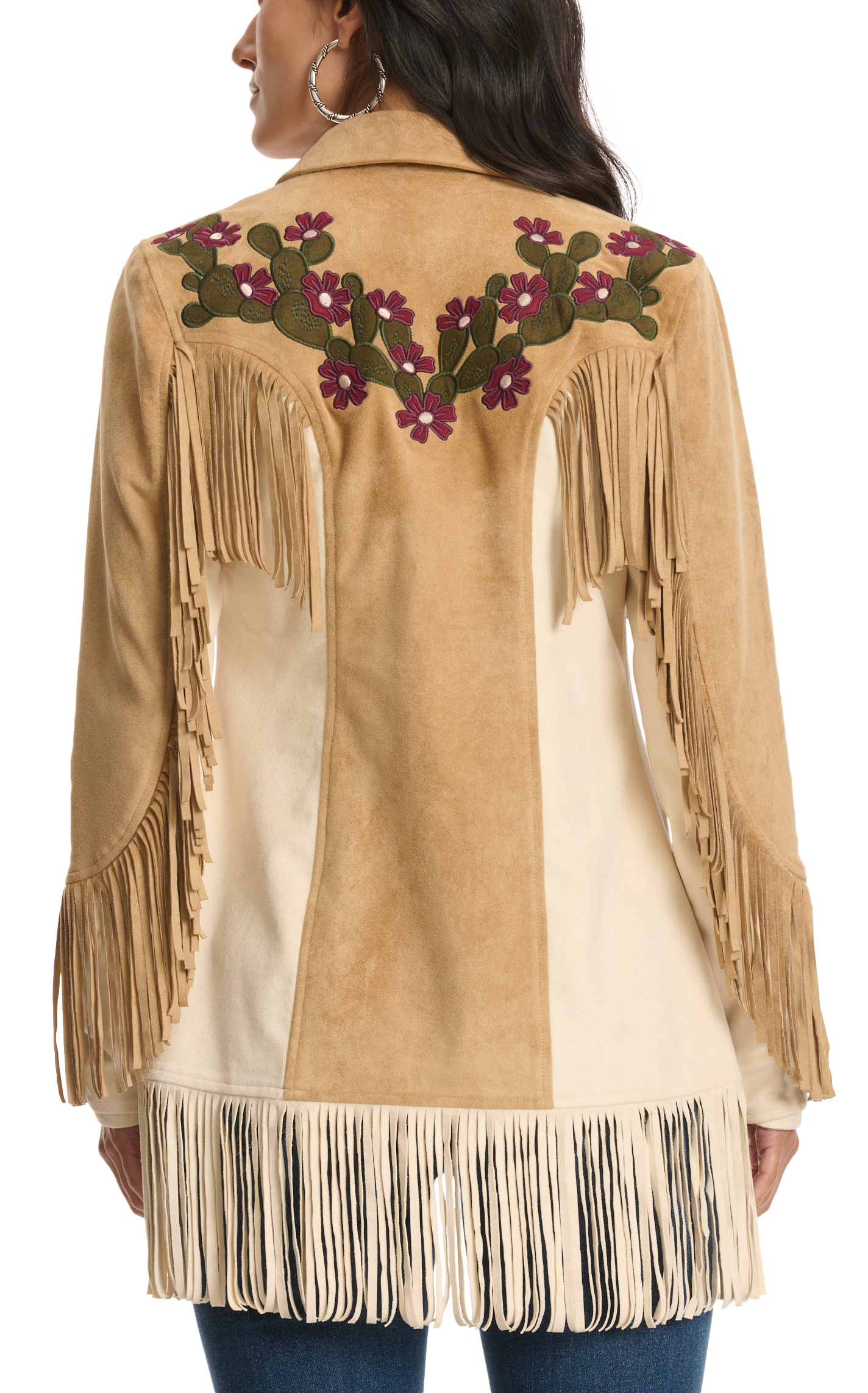 Powder River Outfitters Women's Cream & Tan Cactus Fringed Jacket - Image 1