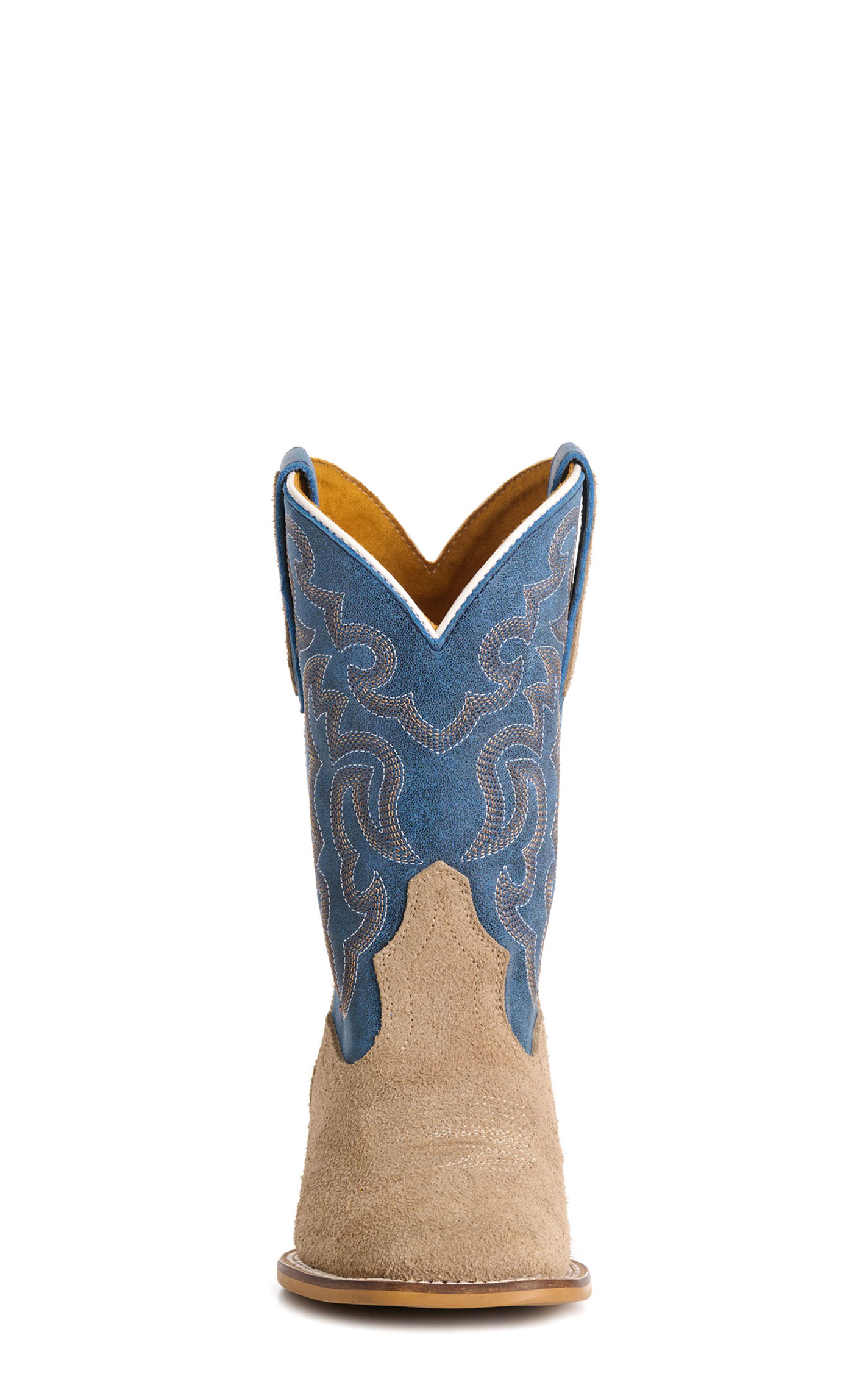 Cavender’s Kid’s Bone Roughout Suede and Blue Square Toe Cowboy Boots - Image 1