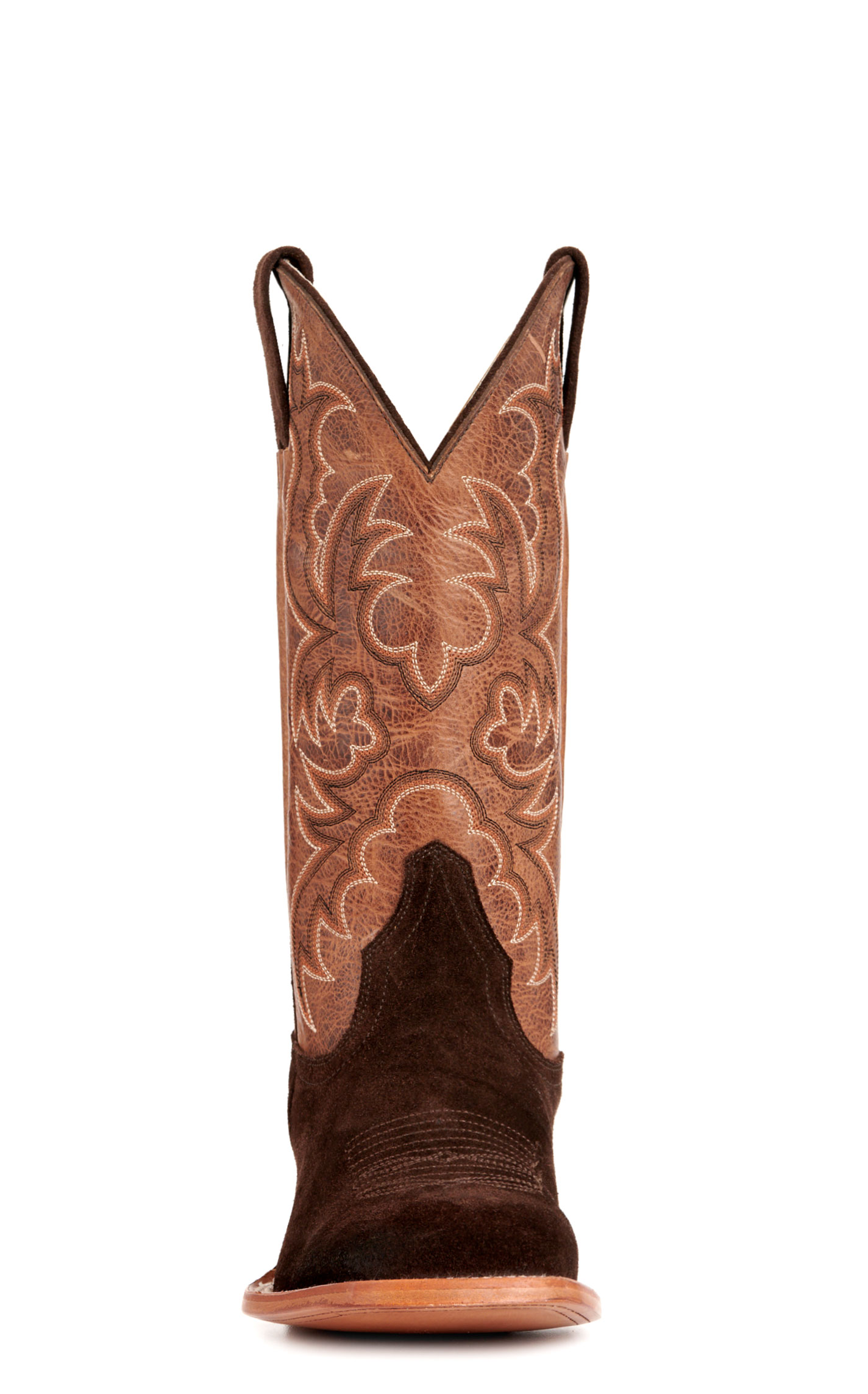 Cavender’s Women’s Leather Dark Brown Roughout and Moka Wide Square Toe Cowboy Boots  - Image 1