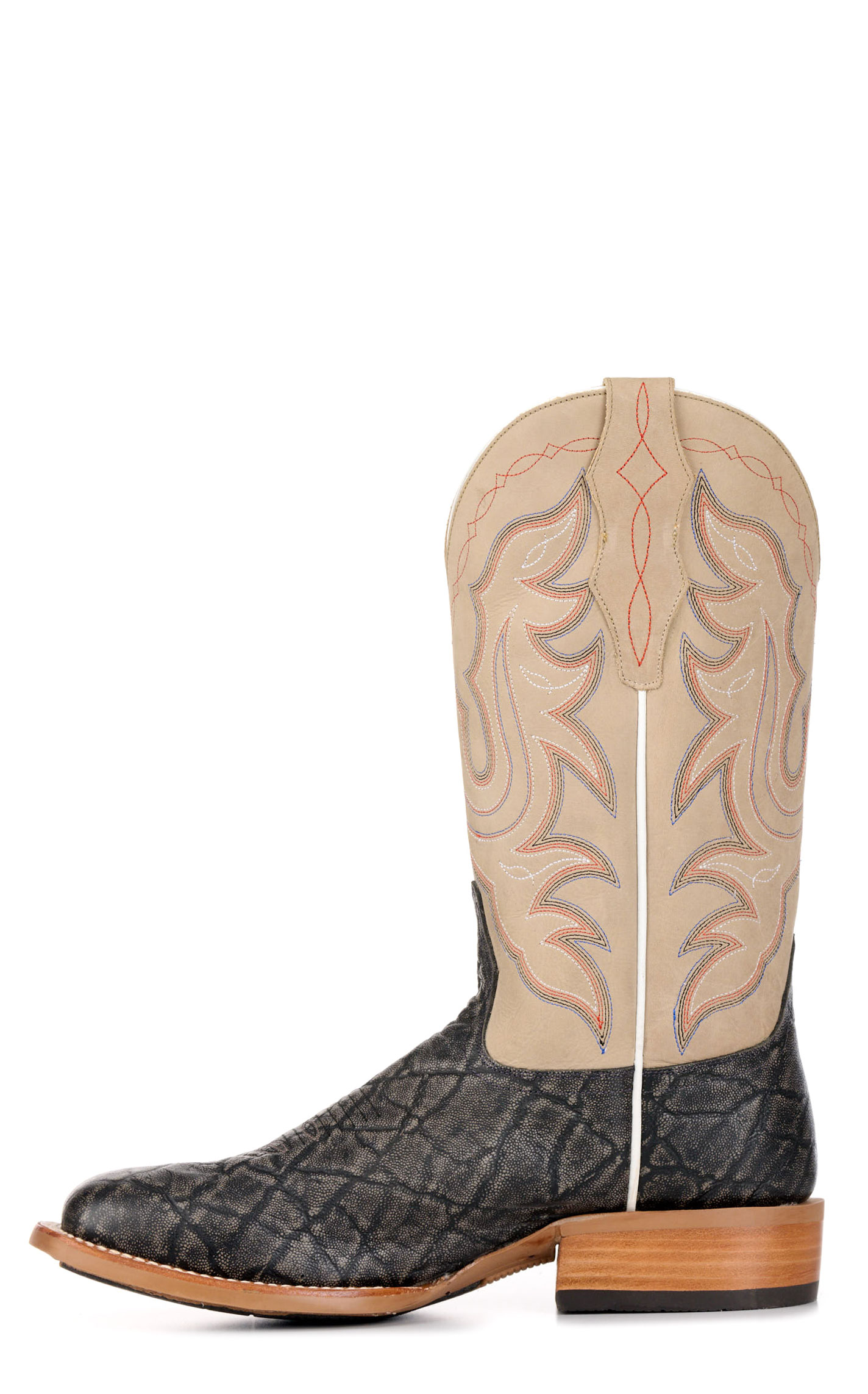 Cavender's Men's Intrepid Dark Gray Elephant Print and Light Gray Wide Square Toe Cowboy Boots - Image 1