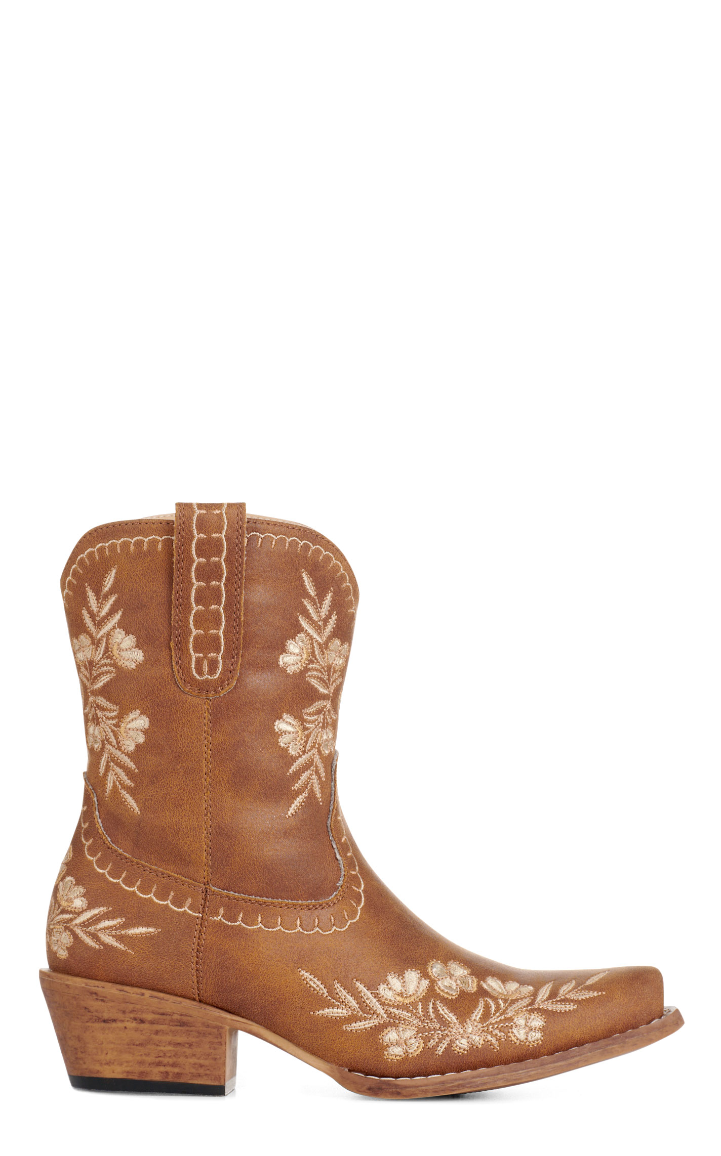 Roper Women's Tan Faux Leather Floral Embroidered Snip Toe Cowboy Boots - Image 1